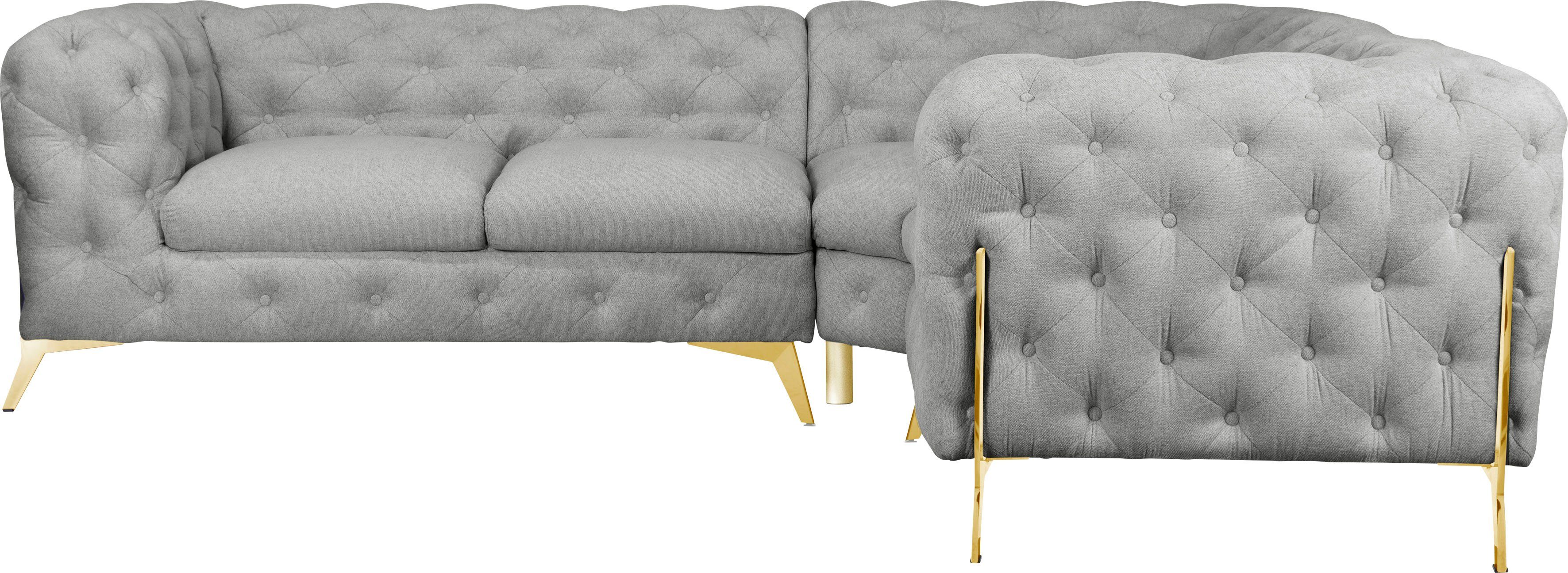 Leonique Chesterfield-bank Amaury L-vorm moderne chersterfield-look, breedte 262 cm, kleur van de poten ter keuze