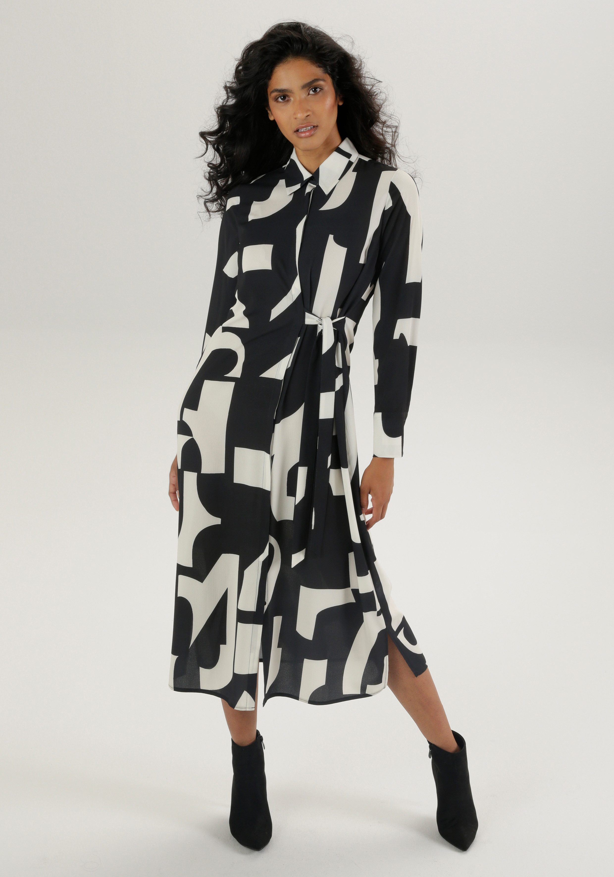 Aniston SELECTED Midi-jurk overhemdjurk met zijbinddetail