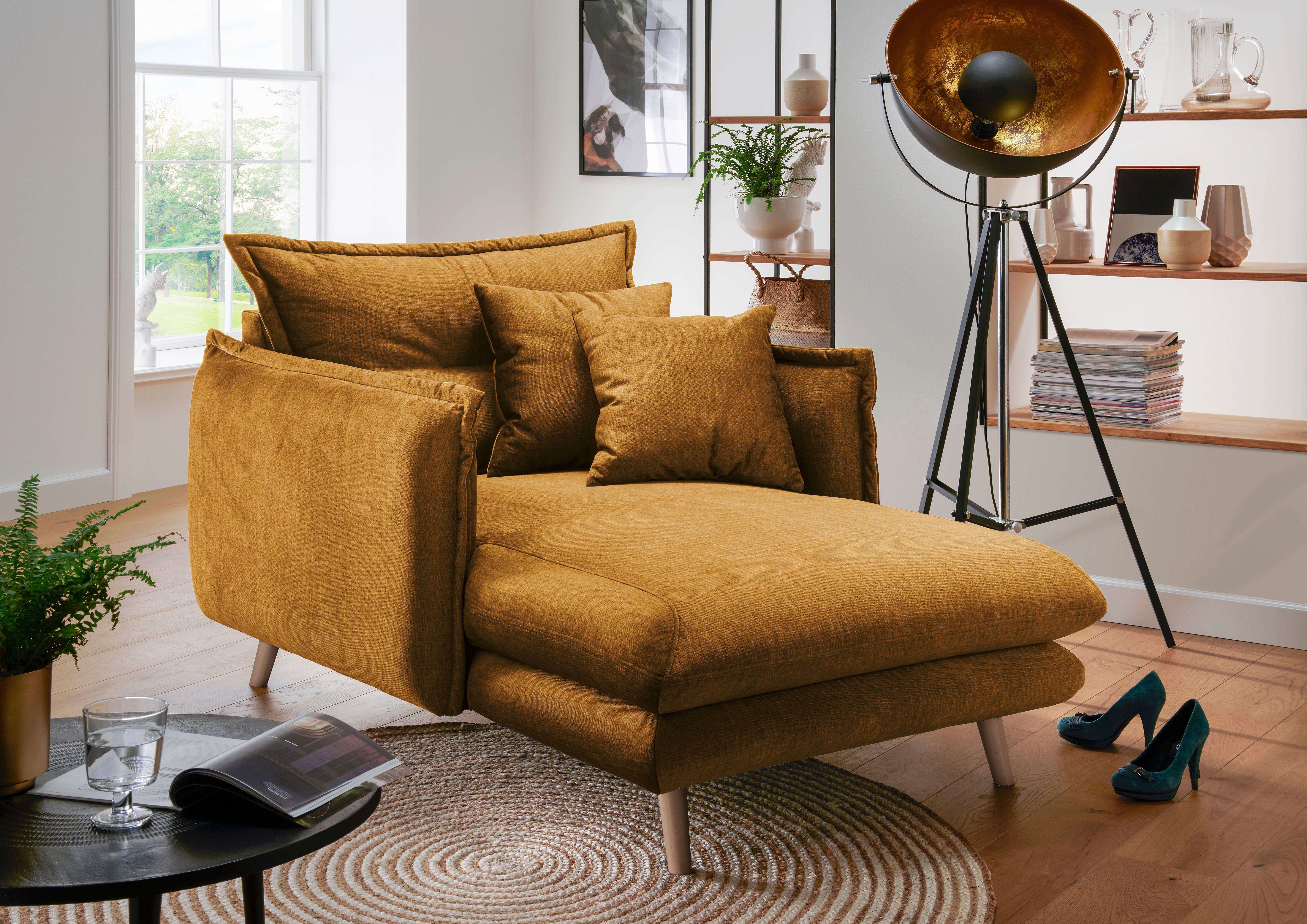 INOSIGN Loveseat LAZIO moderne fauteuil met een comfortabele bekleding, 2 stuks decoratieve sierkussens fauteuils geel