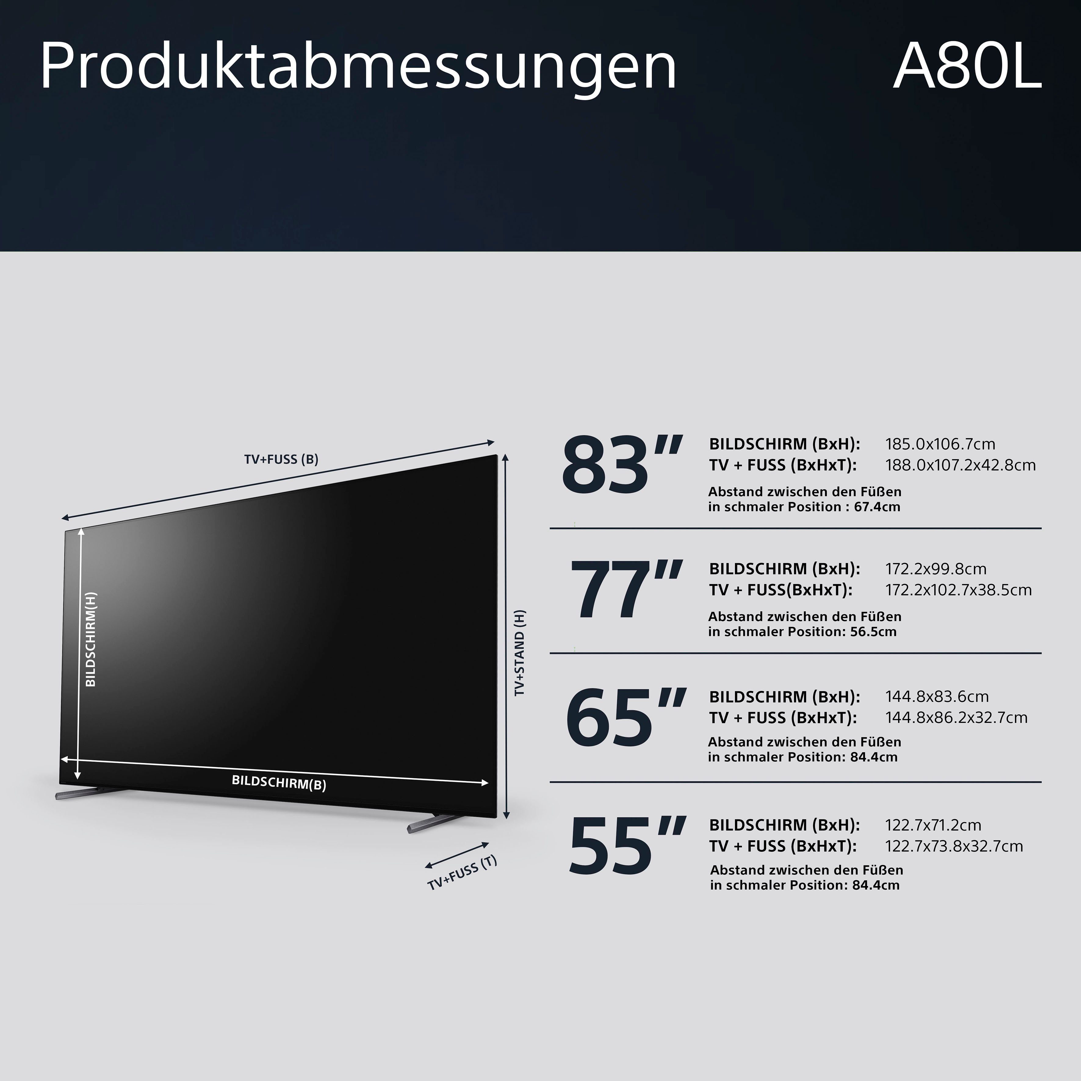 Sony OLED-TV XR-65A80L, 164 cm / 65", 4K Ultra HD, Google TV - Smart TV - Android TV, Smart TV, TRILUMINOS PRO, BRAVIA CORE, met exclusieve PS5 functies