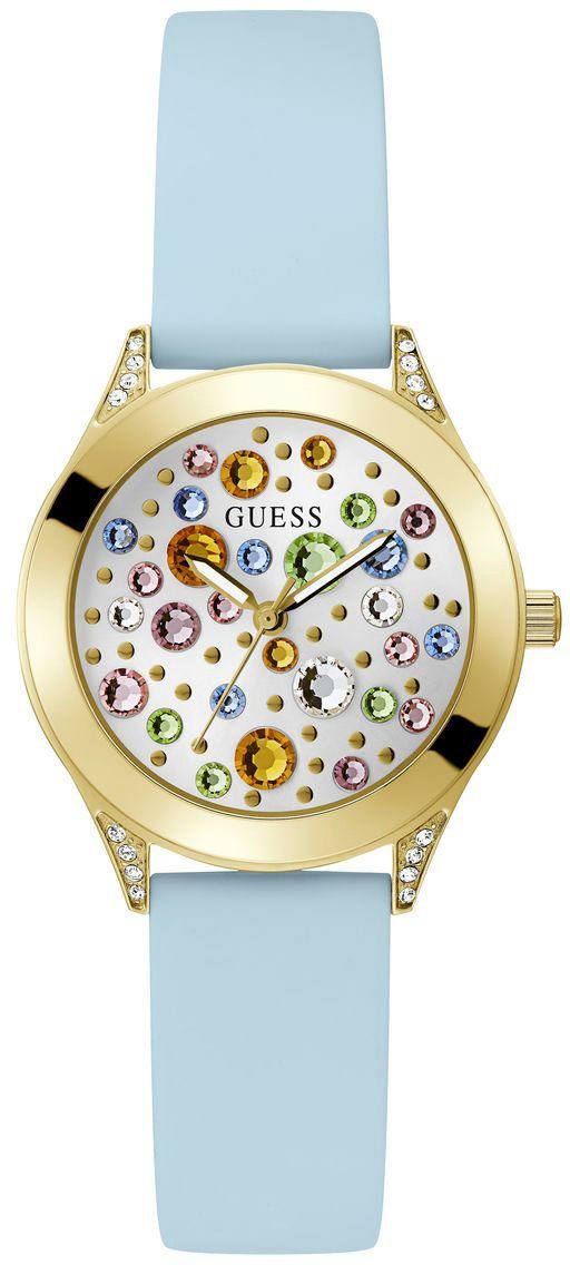 Mini Wonderlust Siliconen Horloge, Lichtblauw-Goud Guess , Blue , Dames