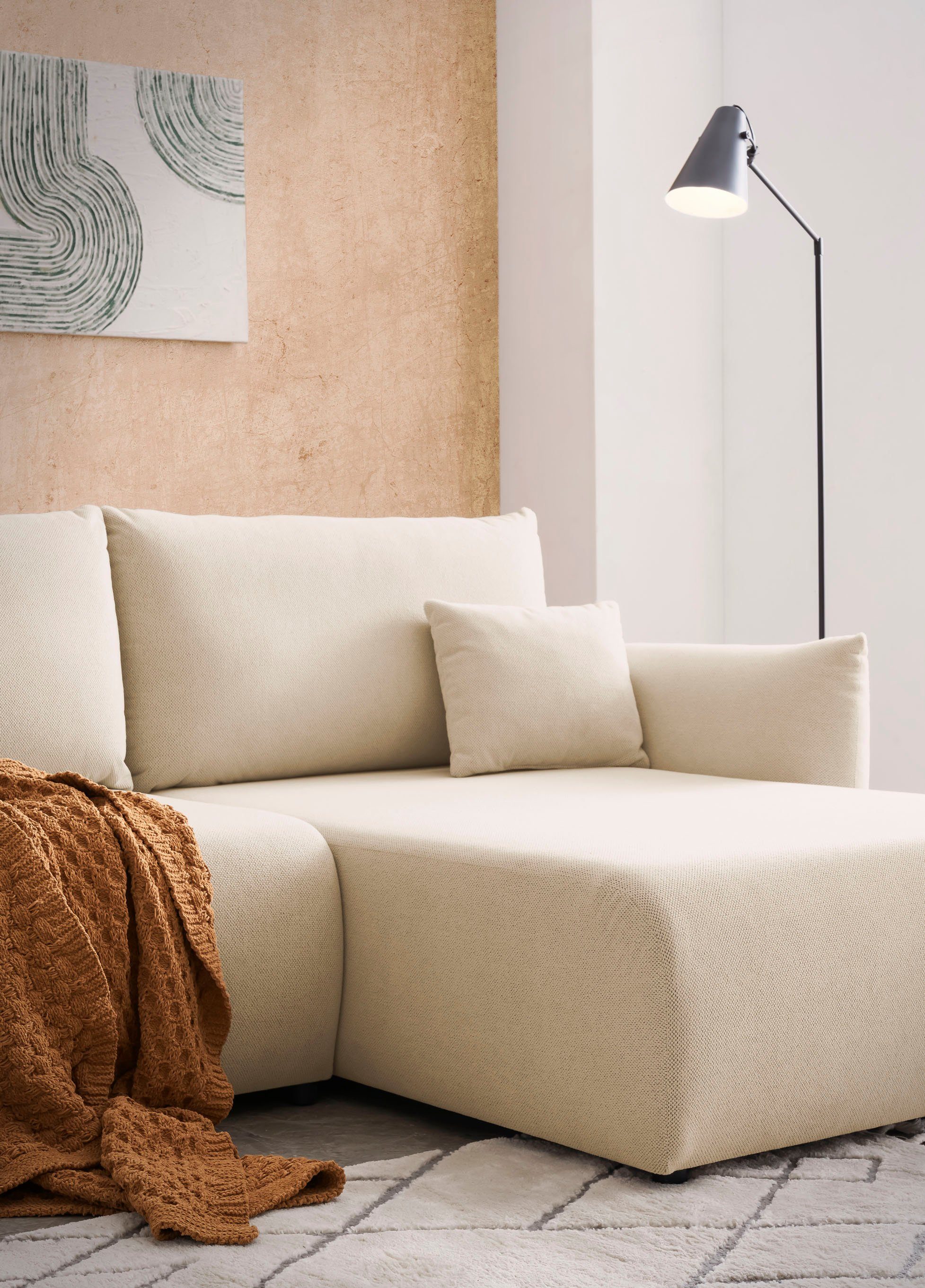 INOSIGN Hoekbank MAVAS bedbank met bedkist, L-model, ca. 257/127 cm (ligoppervlak 212/145 cm), ribfluweel, chenille, structuur