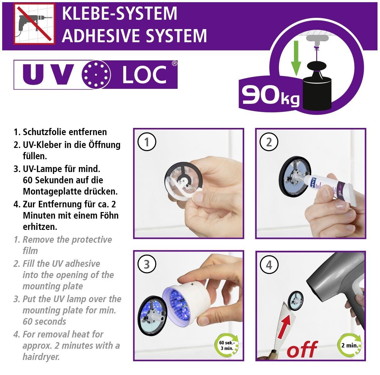 WENKO Handdoekstang UV-Loc® Maribor bevestigen zonder boren