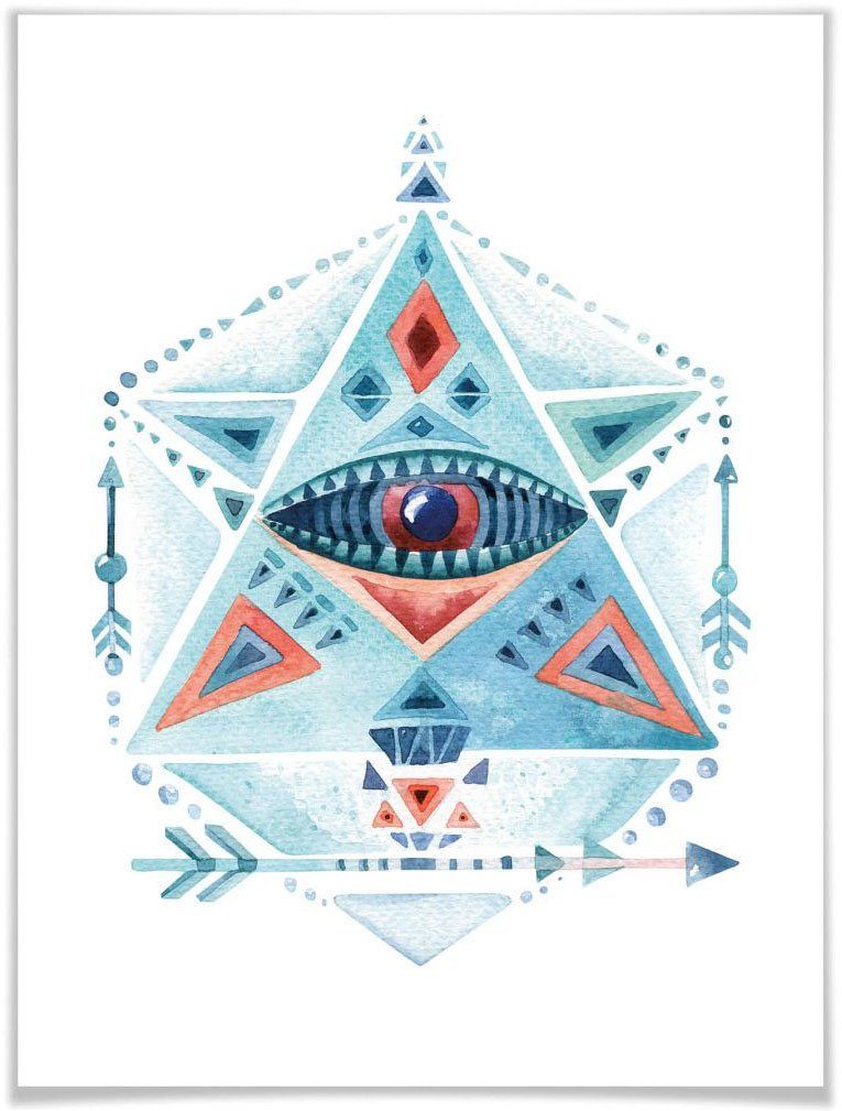 Wall-Art Poster Boho deco blauwe prisma driehoek Poster, artprint, wandposter (1 stuk)