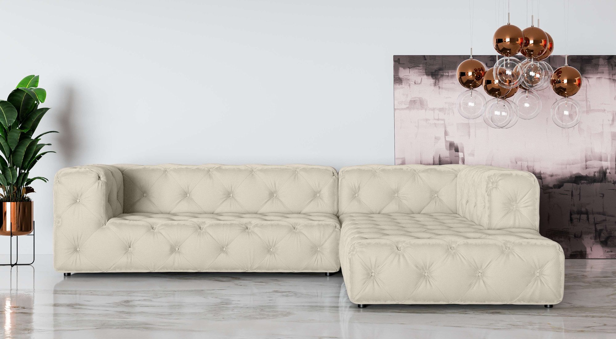 Places of Style Hoekbank FOLLINA L-vorm, met klassieke Chesterfield-knoopstiksels