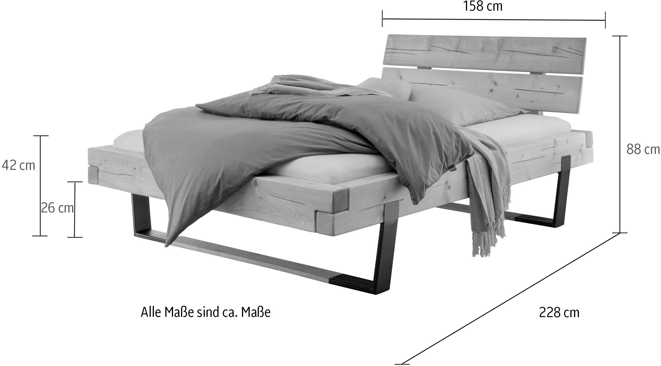 Home affaire Massief houten ledikant Ultima balkenbed tweepersoonsbed, voeten van metalen kuip met houten element