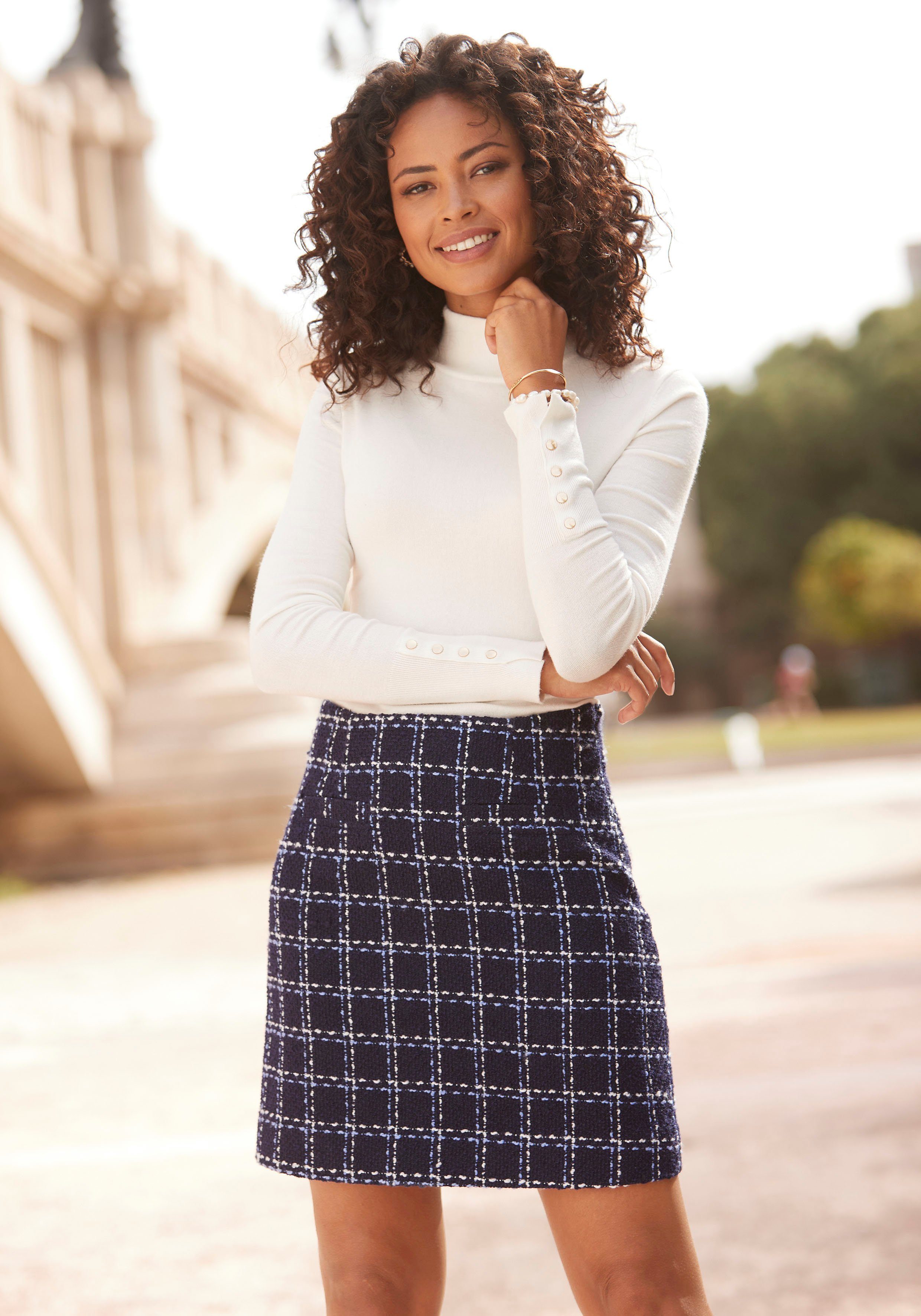 Lascana Minirok in bouclé-look, ruitpatroon, casual-chic, elegant
