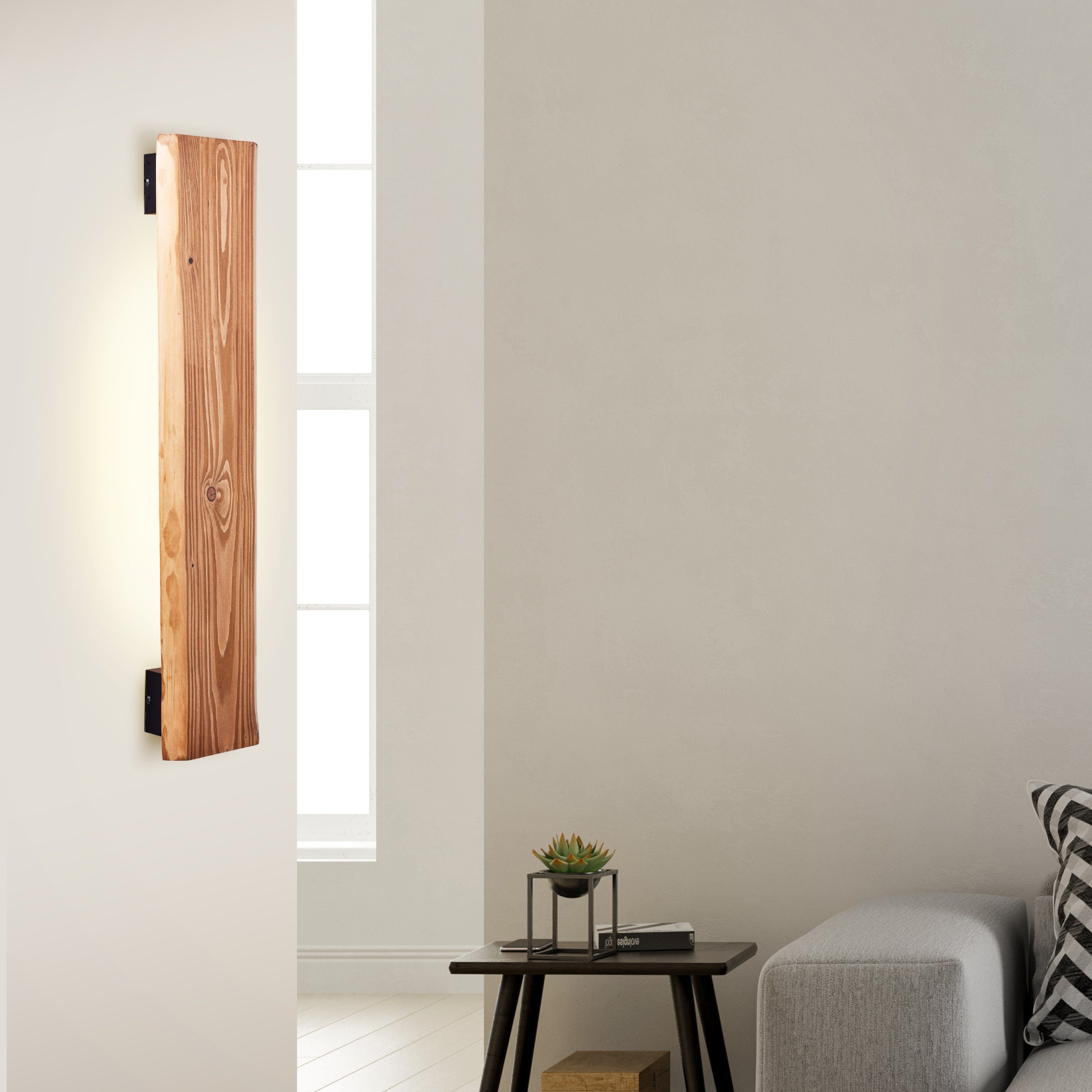 Brilliant Leuchten Led-wandlamp Feingold van duurzaam hout, 100 cm hoogte, hout/metaal, gebeitst dennenhout (1 stuk)