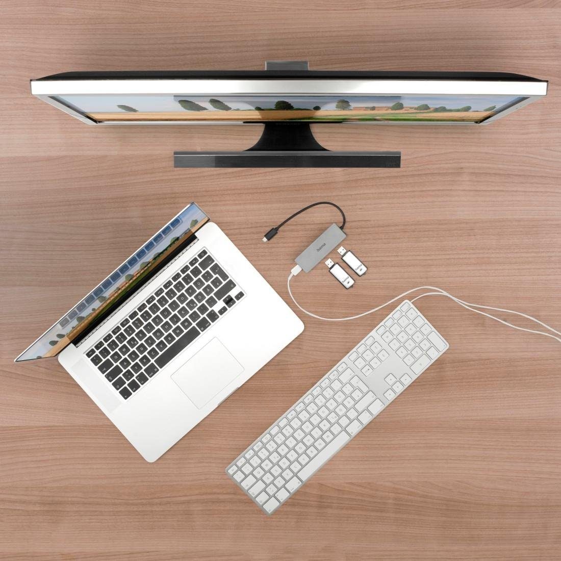 Hama USB-adapter USB-C multiport hub voor laptop met 4 poorten, USB-A, USB-C, zilverkleurig (1 stuk)