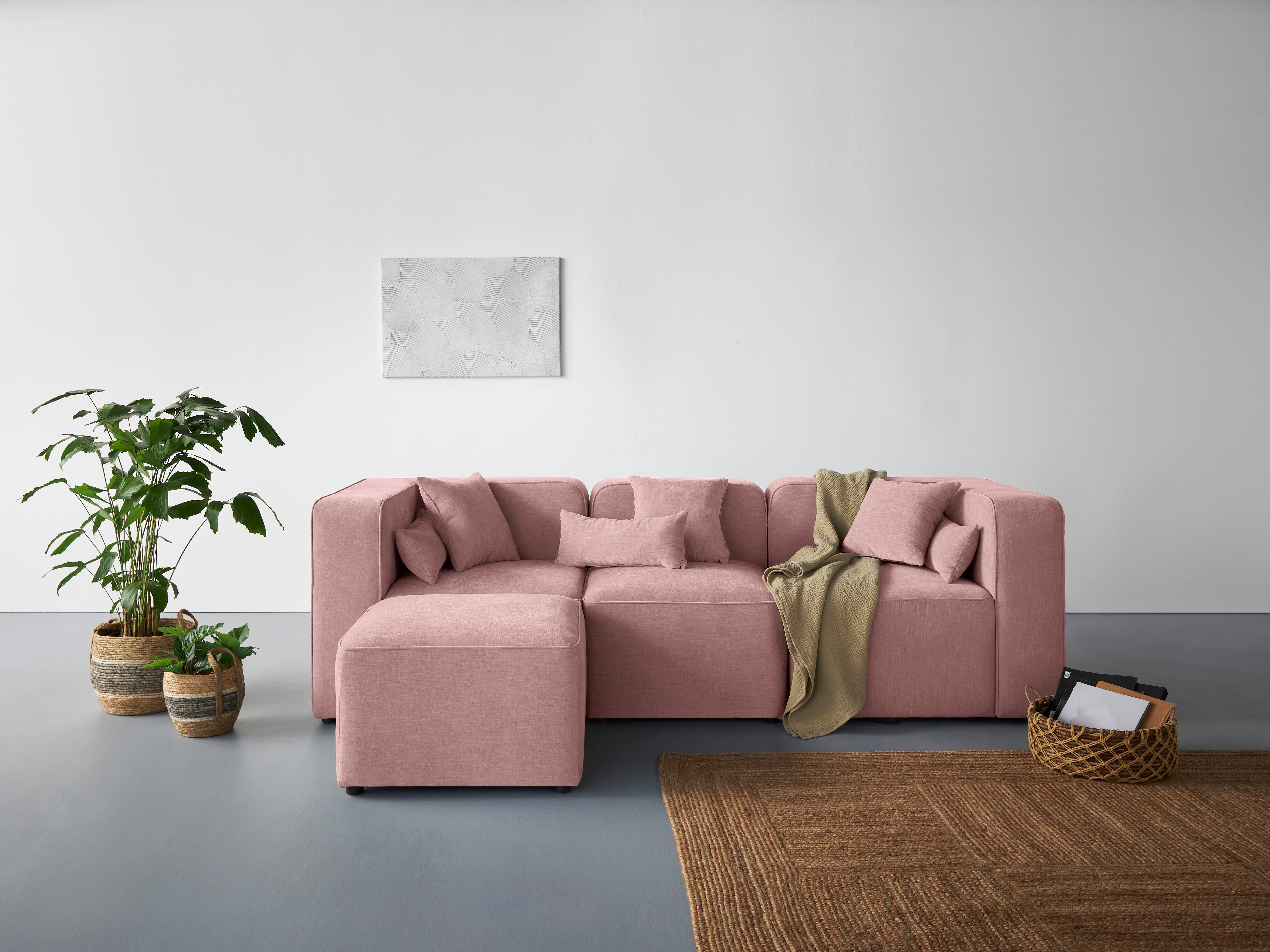 andas 3-zitsbank Sundstrup L-vorm Moduleserie, individuele samenstelling roze, 3-zitsbanken