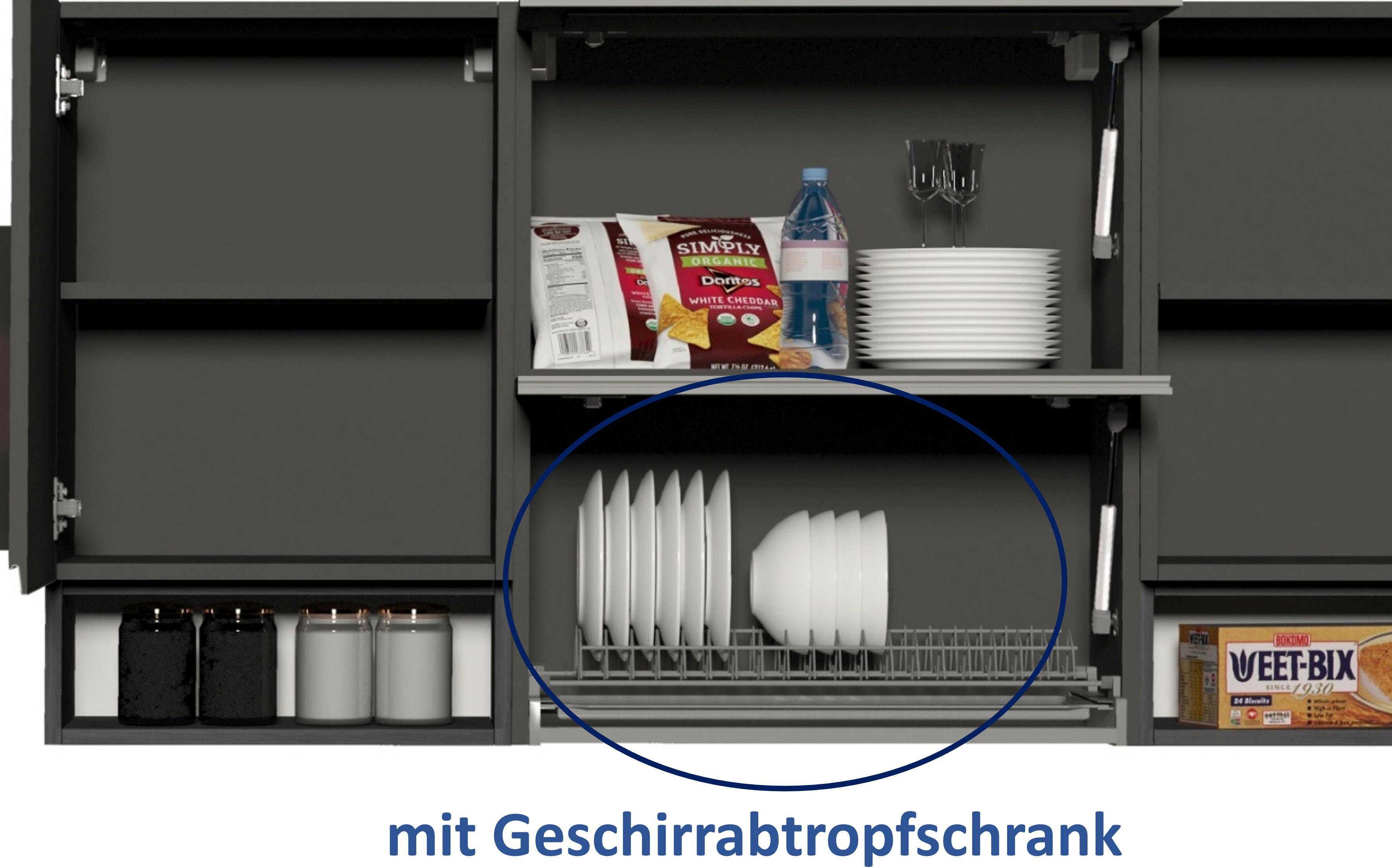 Kochstation Keukenblok KS-Sole Breedte 256 cm, met afdruiprek, zonder elektrische apparaten