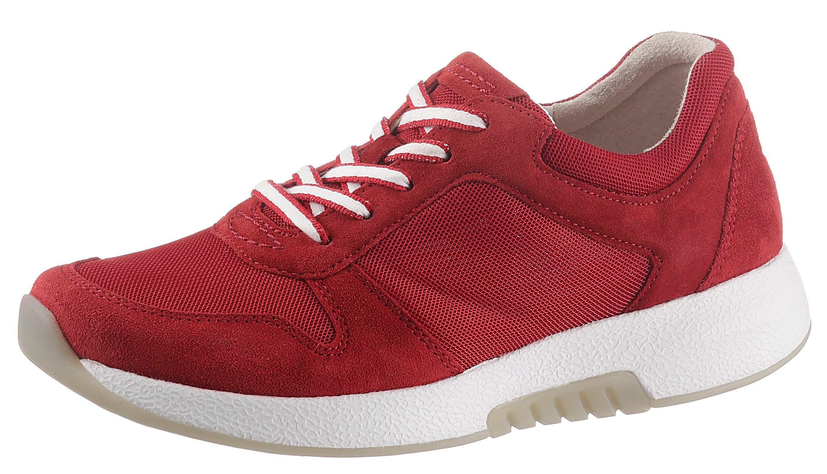 Gabor Rollingsoft Sneakers met sleehak , vrijetijdsschoen, lage schoen, veterschoen in zomerse materiaalmix