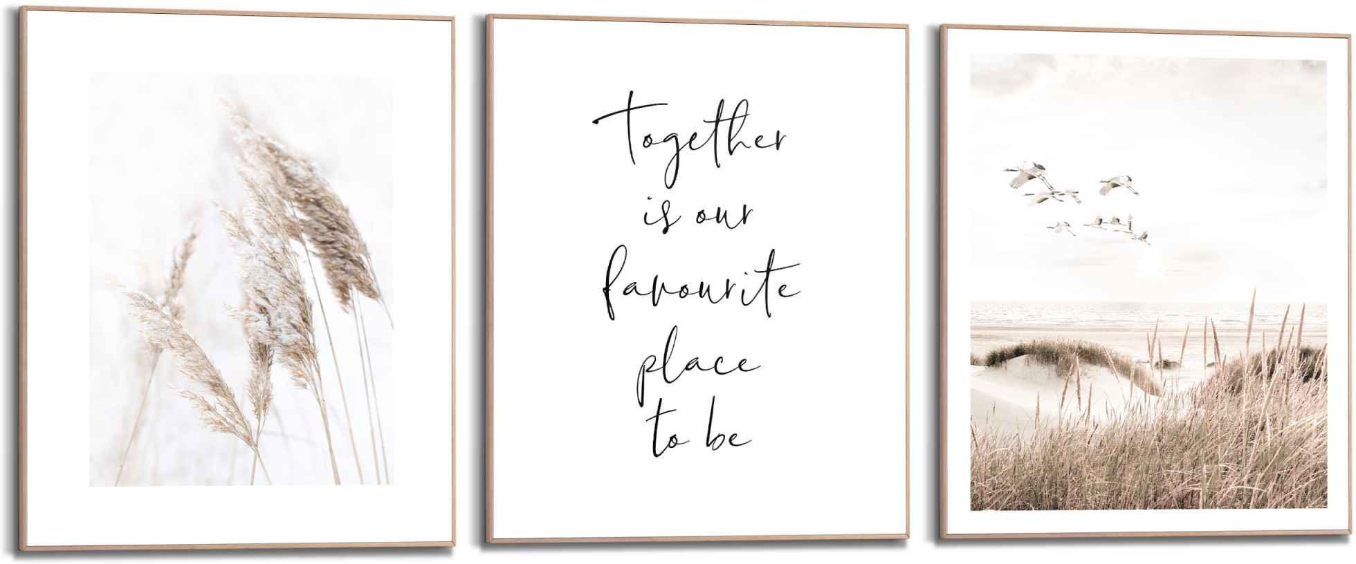 Reinders! Artprint Samen kraanvogels - strand - duinen - natuur - liefde (3-delig)