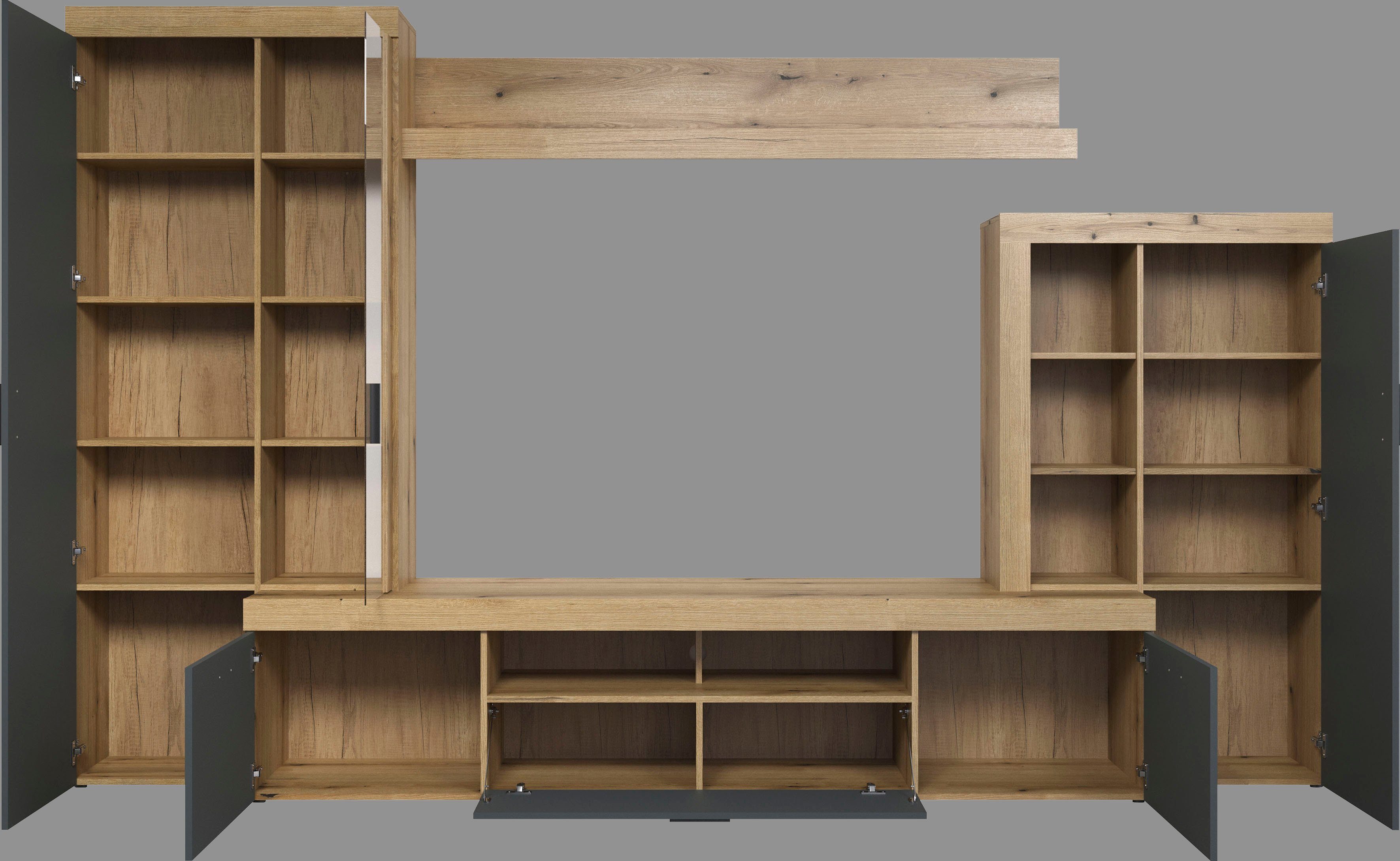 Home affaire Wandmeubel Gent Met applicaties van kopshout - gemonteerd (bxdxh): 331x52x206 cm (complete set, 4-delig)