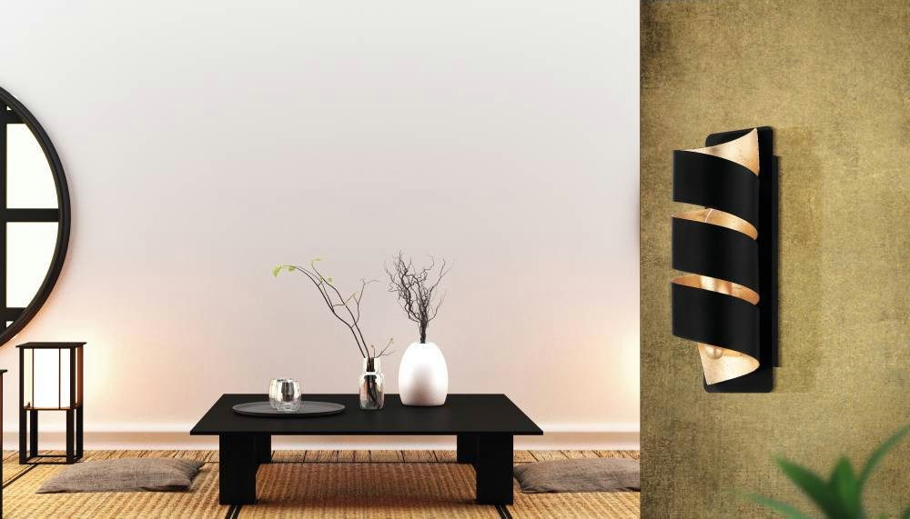 EGLO Wandlamp ELIZONDO wandlamp, zwart-goud, metaal, excl. lichtbron E14 Wandlamp vintage, metaal in zwart en goudkleur, ganglamp met E14 (1 stuk)