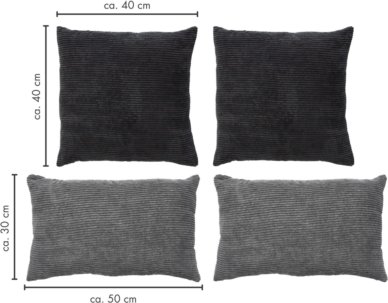 Andiamo Sierkussen Cord kussen Emy, 4-delig set, kussenhoes met vulling Bankkussen, hoekig, 40x40 & 30x50 cm, ook afzonderlijk verkrijgbaar (4 stuks)