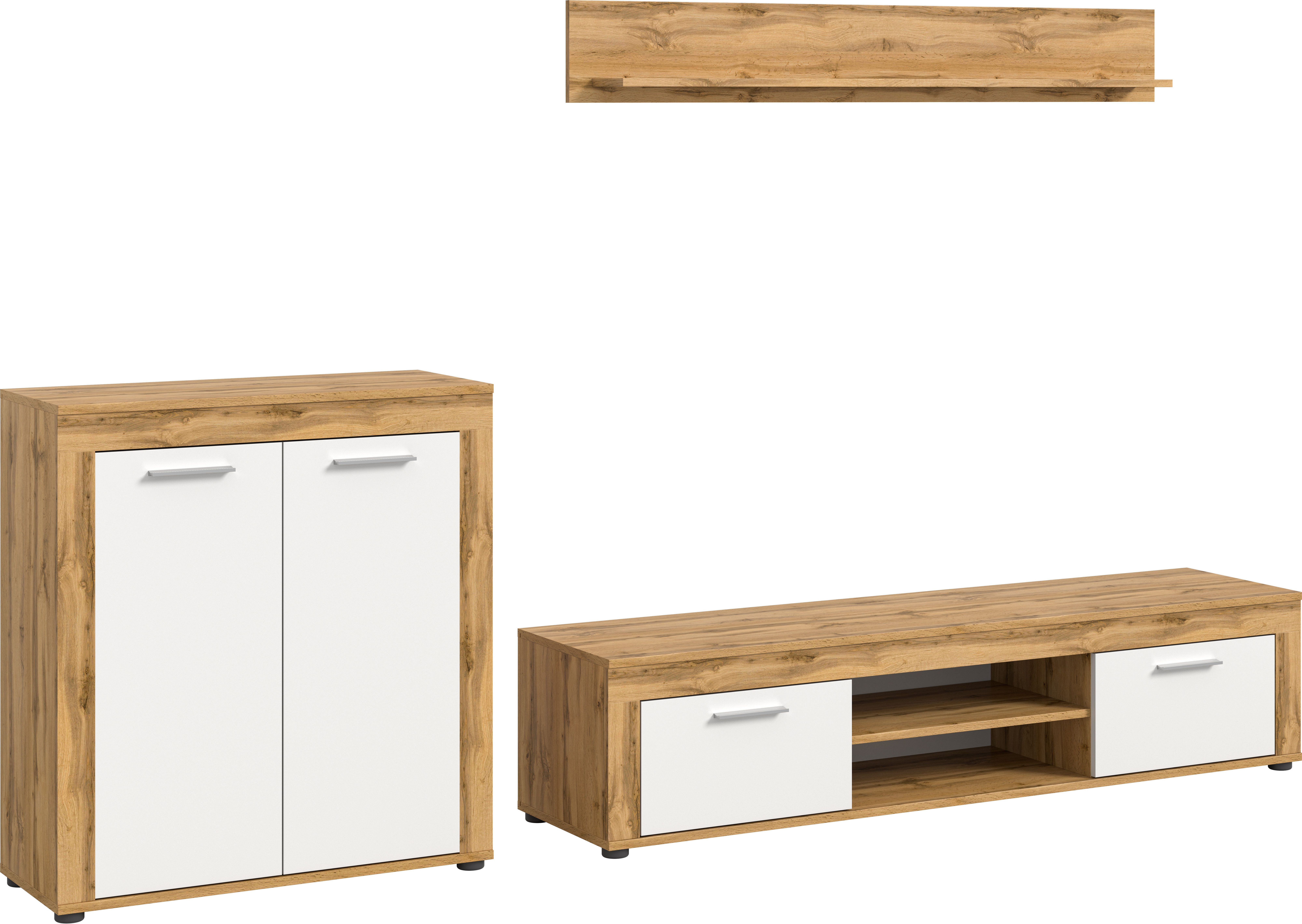 INOSIGN Wandmeubel Aosta, Breedte 255cm, bestaand uit Highboard, Lowboard, Wandplank Woonwand, combinatie, opbouwwand, meubelset, kastwand, meubelcombi (3-delig)