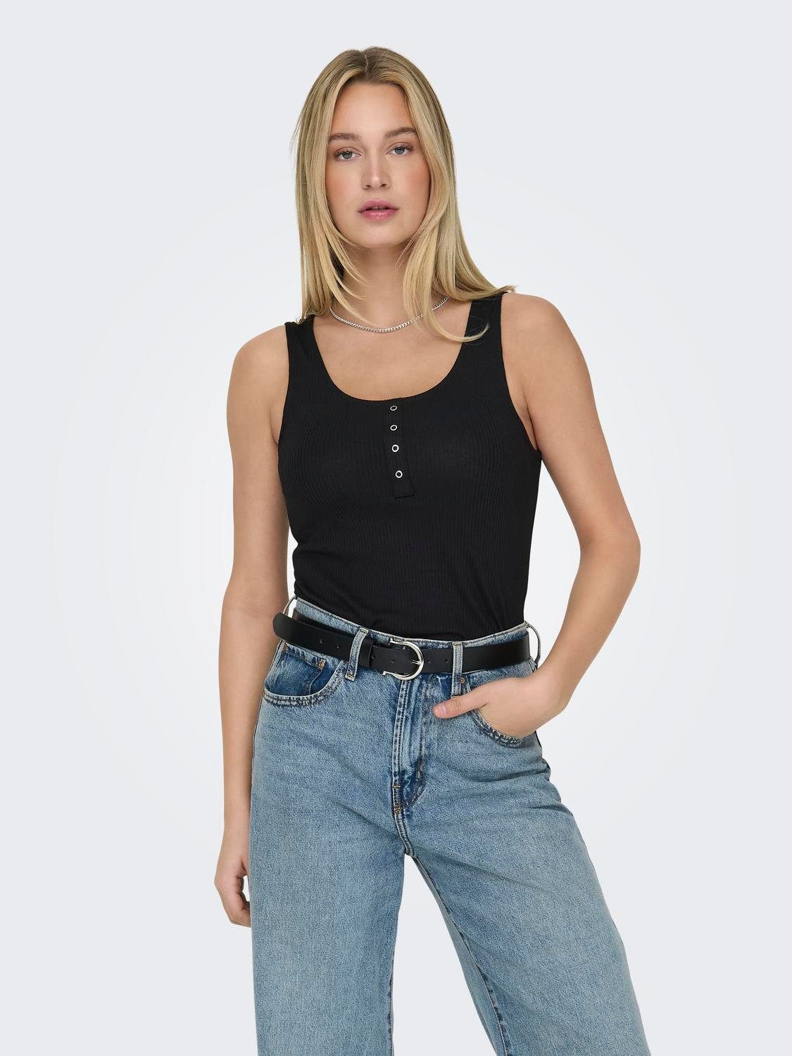Only Geribde tanktop ONLSIMPLE LIFE S/L BUTTON TOP JRS CS 2PK (set, 2-delig)