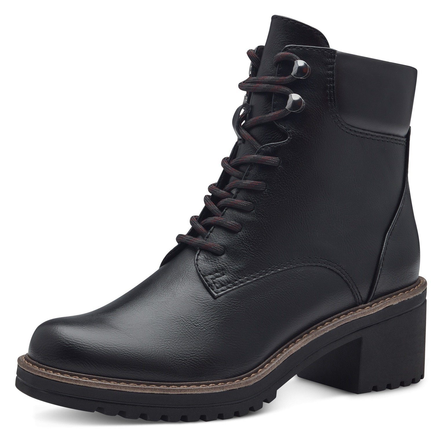Marco Tozzi Veterlaarsjes blokhak, veterschoenen, vegan verwerking, binnenrits