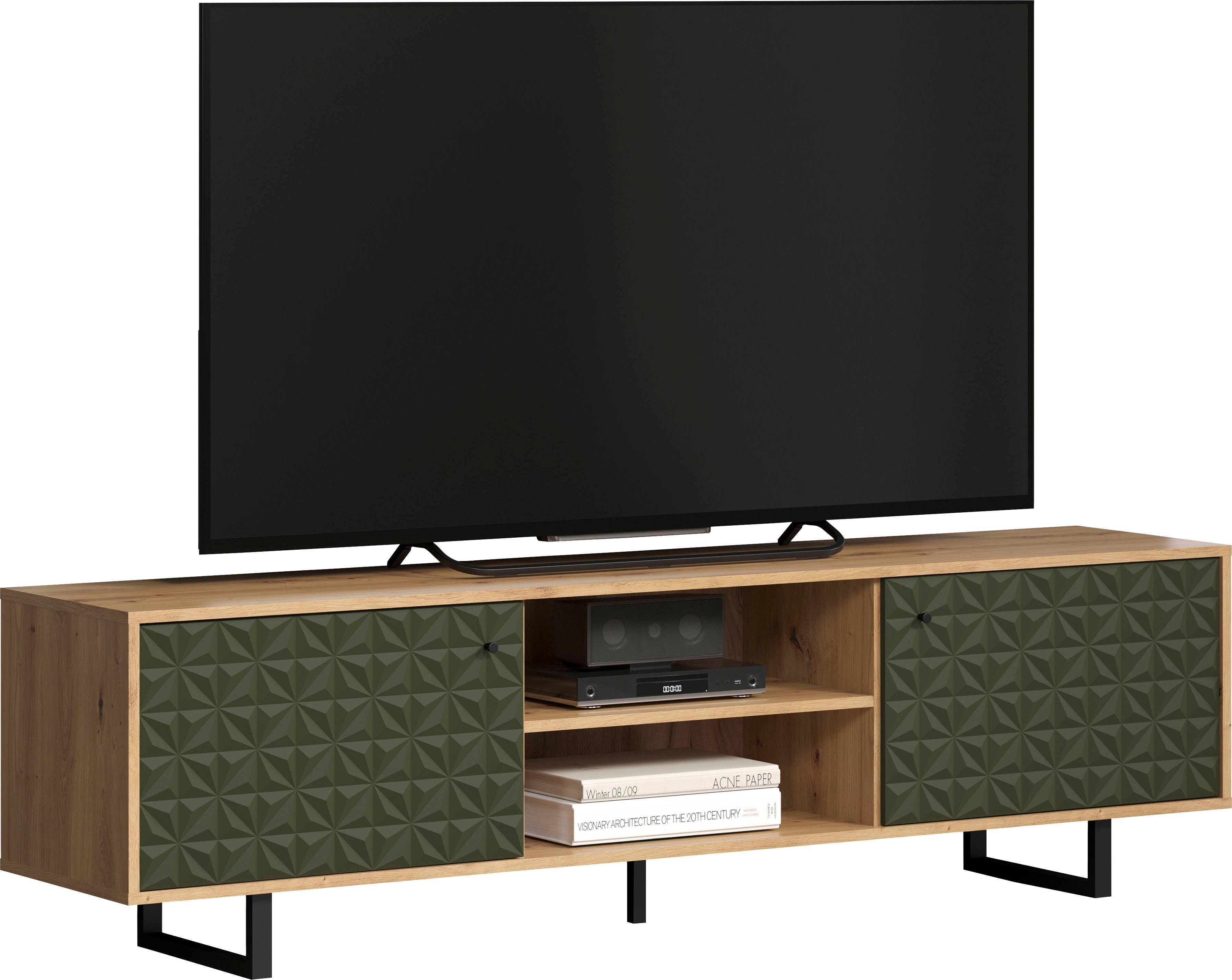 Places of Style Tv-meubel Ferretti TV-tafel met bijzondere frezing - poten en grepen van metaal