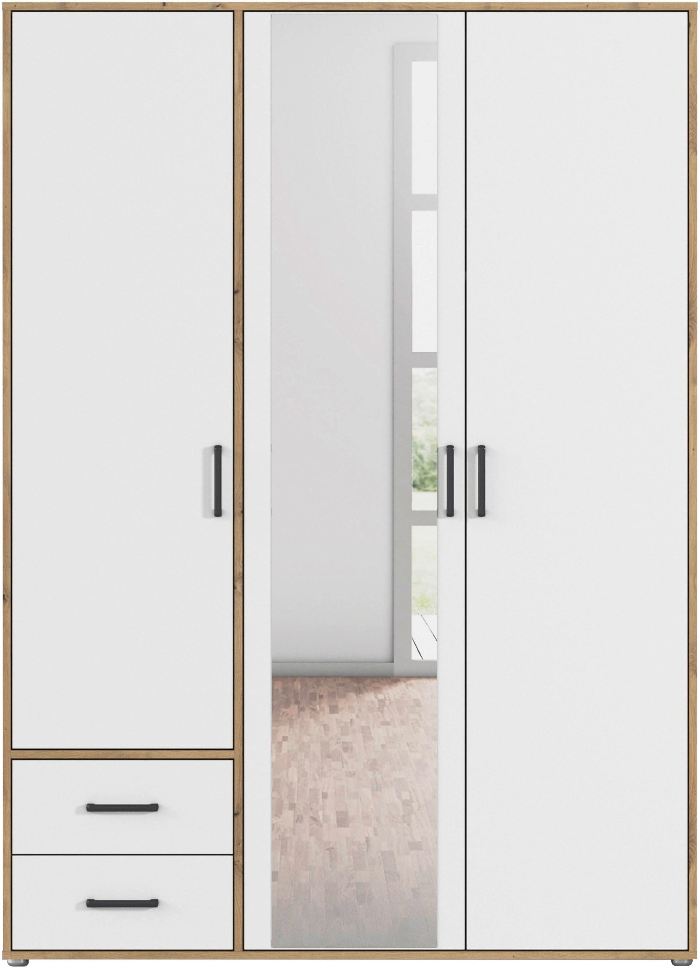 rauch Draaideurkast Voyager met moderne grepen in grijs-metallic, incl. laden en spiegel