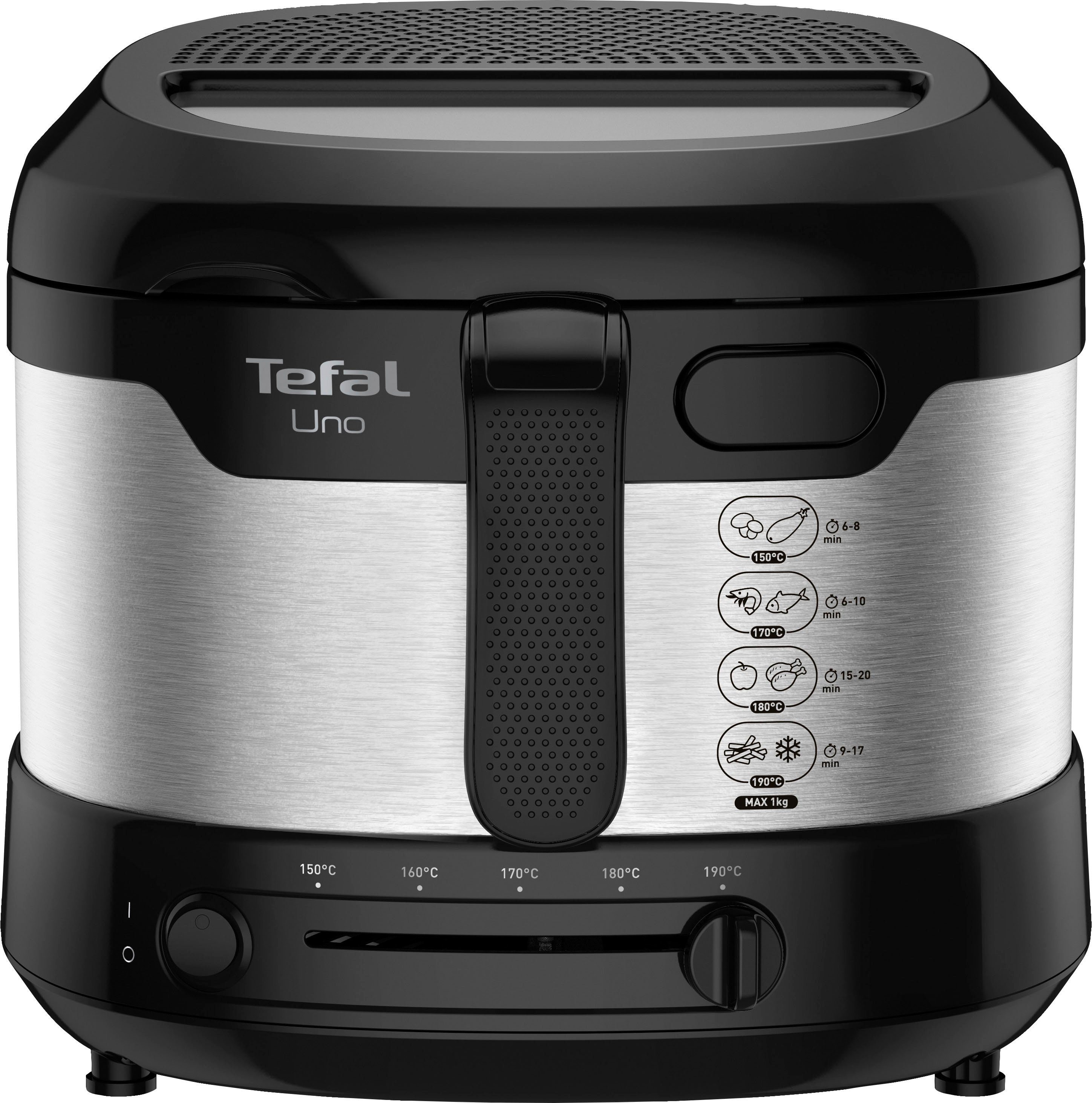 Tefal Friteuse UNO M Edelstahl Capaciteit van 1 kg, regelbare thermostaat, kijkvenster, druipstand