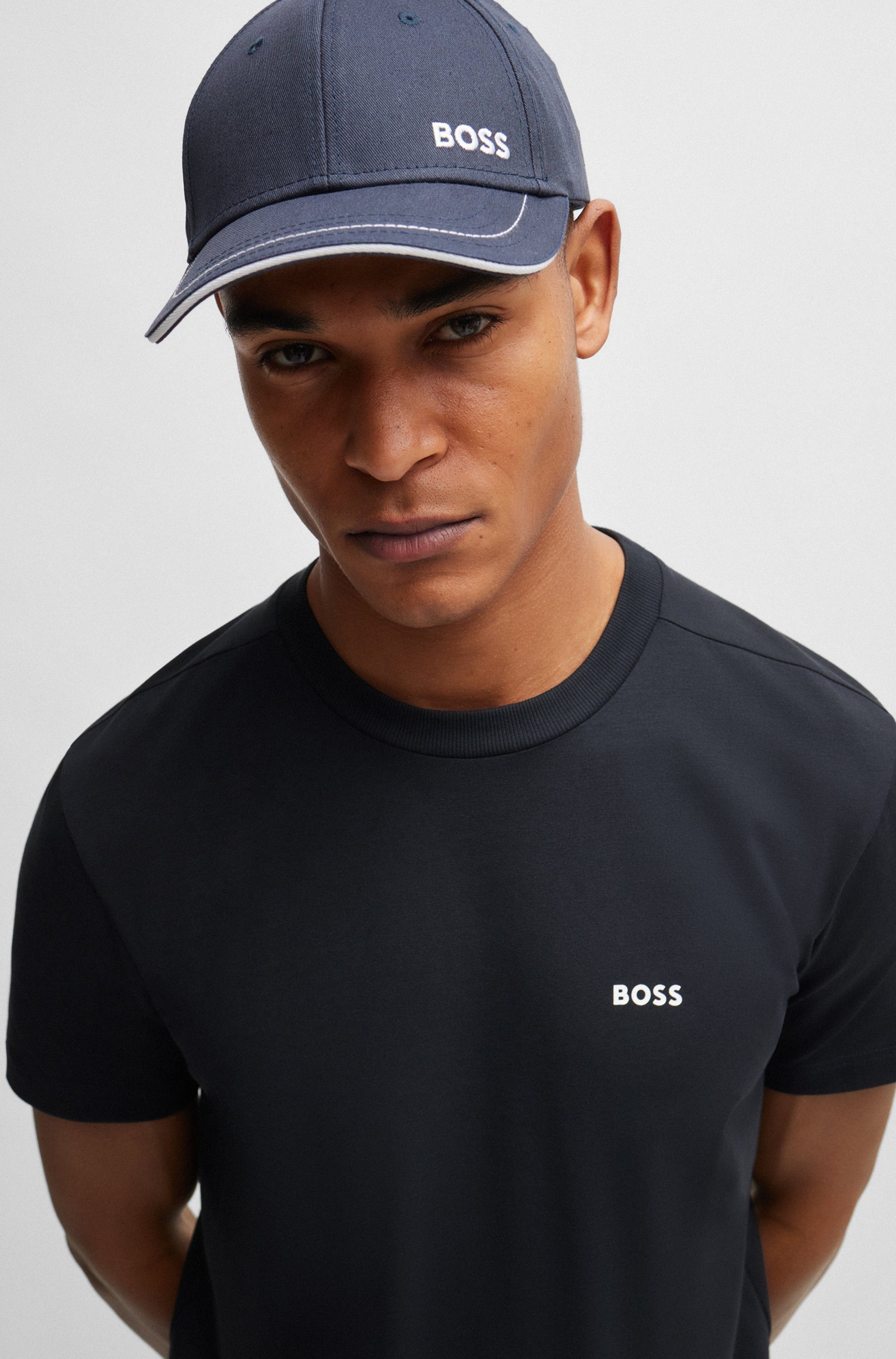 BOSS GREEN Shirt met ronde hals Thee met gegomd contrast-logo