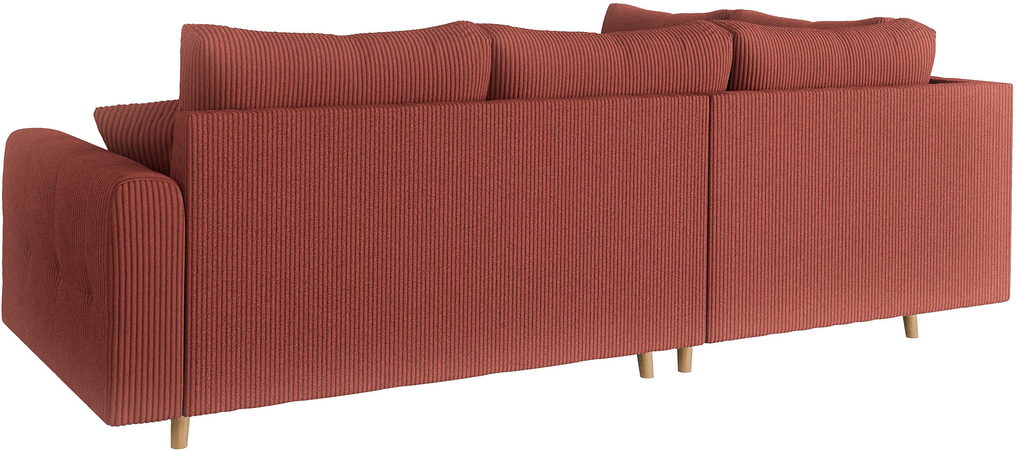 Home affaire Hoekbank CHARRE L-vorm met ottomane, afmetingen B/D/H: 231/161/81 cm fijne stiksels, losse rug- en sierkussens, ook in cord en bouclé