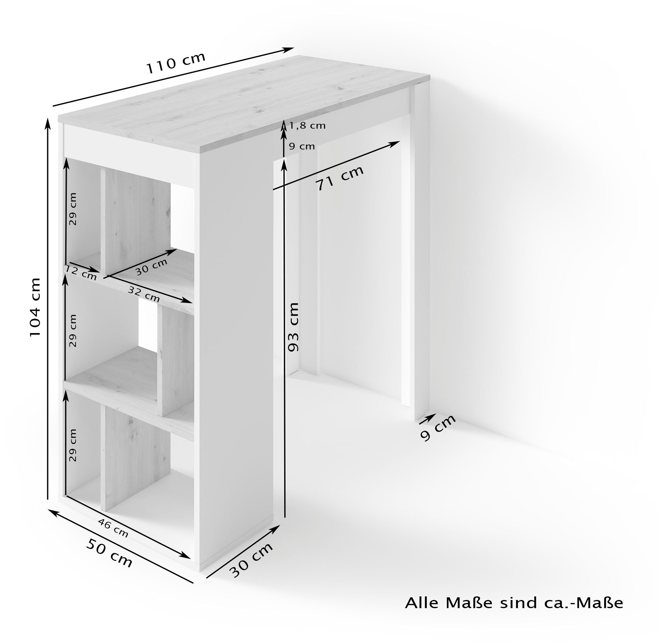 Homexperts Bartafel Momo Breedte 110 cm met planken