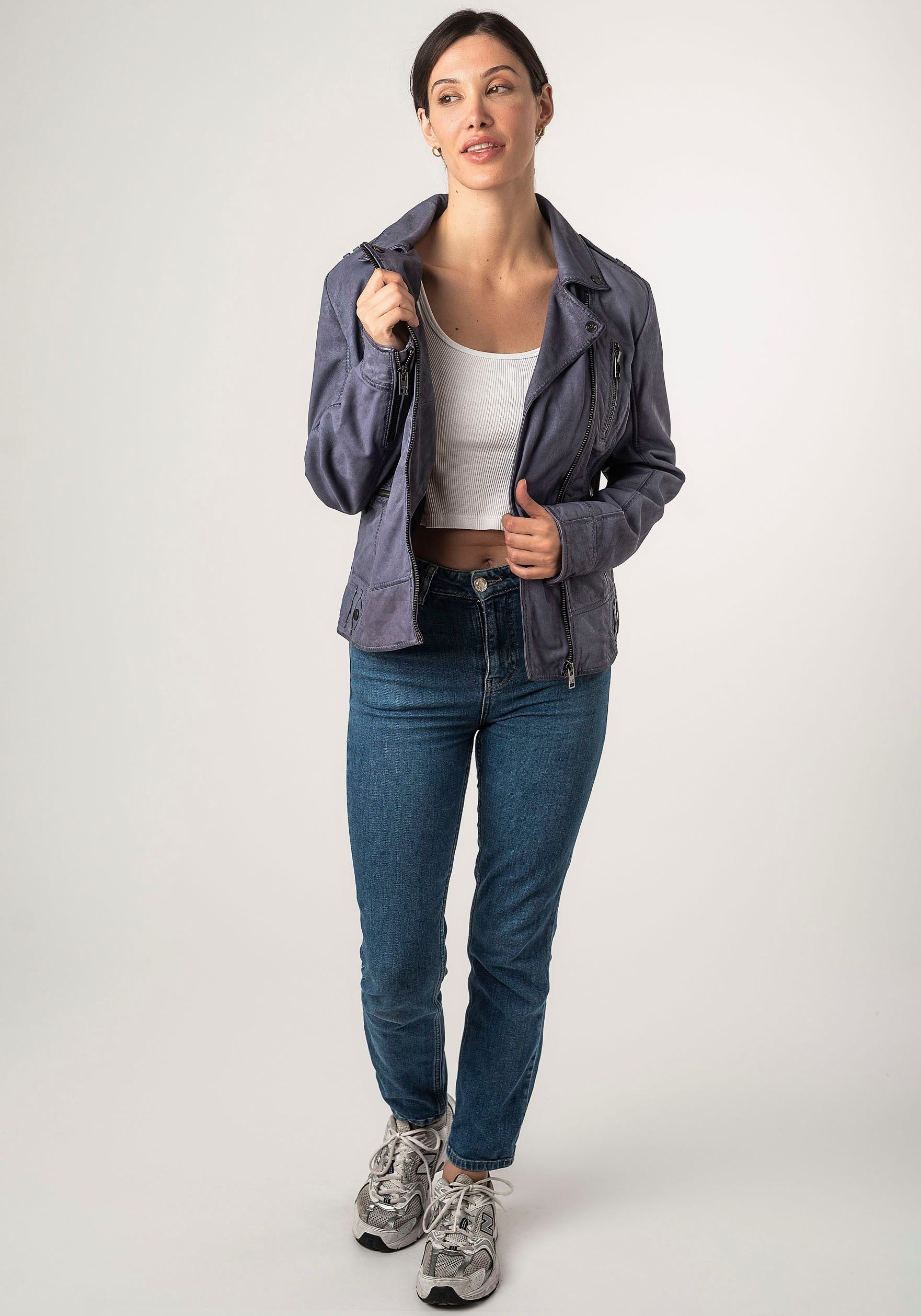 Mauritius Leren jack 2Wtashi met schouderflappen, met studs, met ritszakken