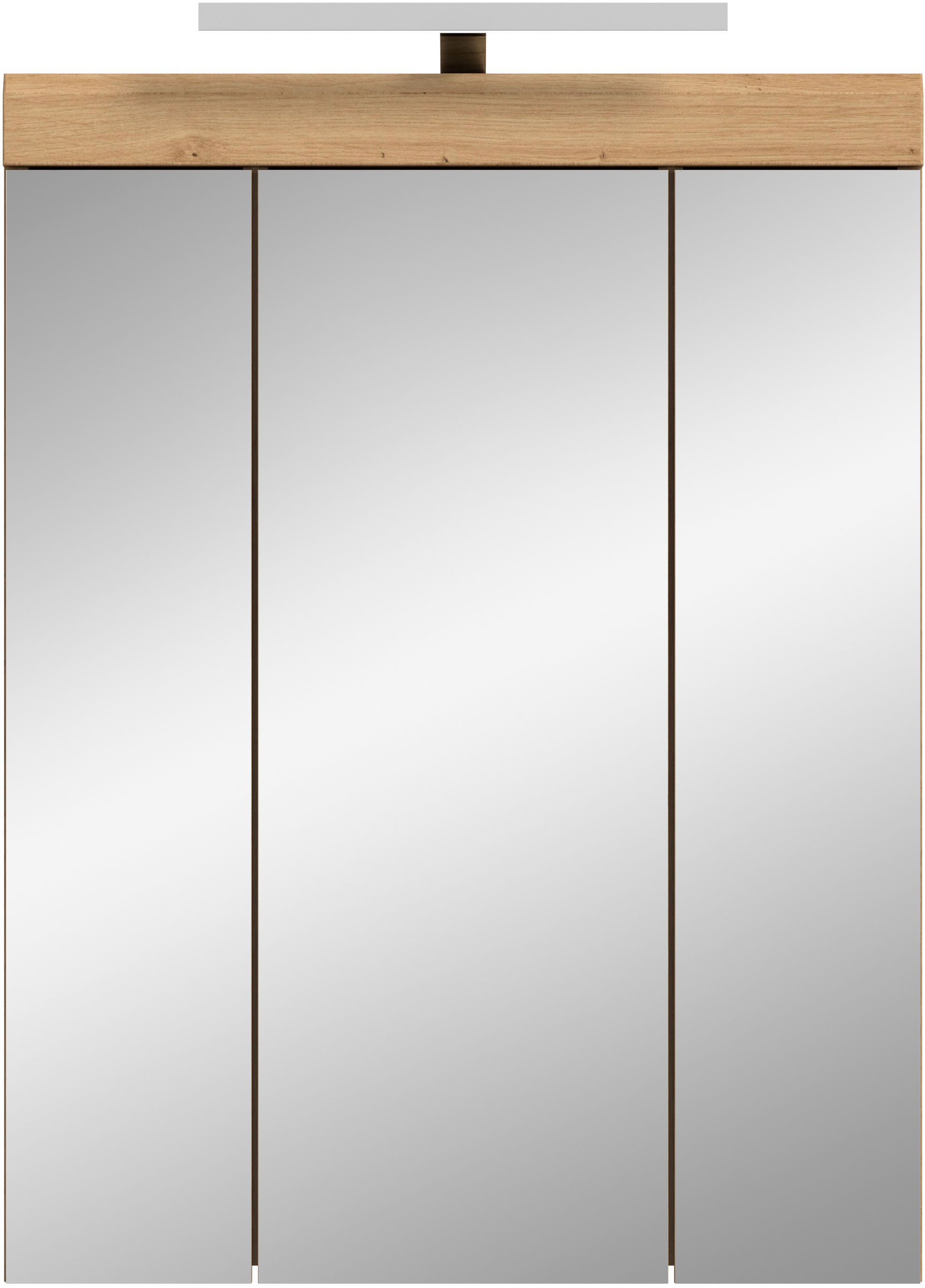 INOSIGN Spiegelkast Siena, breedte 60 cm, incl. verlichting, 3 spiegelt deuren, 9 vakken in verschillende kleuren verkrijgbaar, badkamermeubels, spiegel, badkamerkast, badkamer (set)