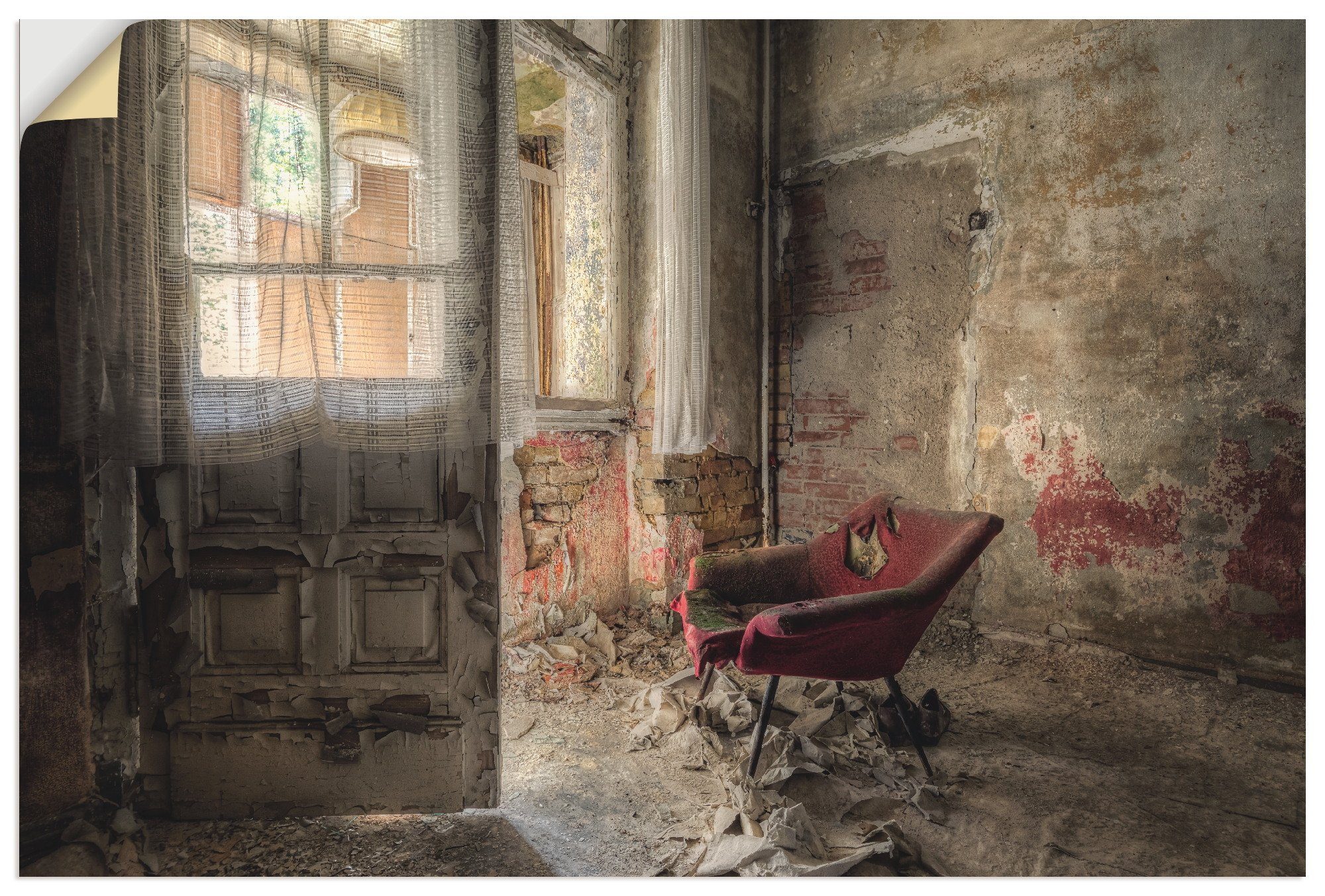 Artland Artprint Lost Place - rode fauteuil I als artprint van aluminium, artprint voor buiten, artprint op linnen, poster, muursticker foto
