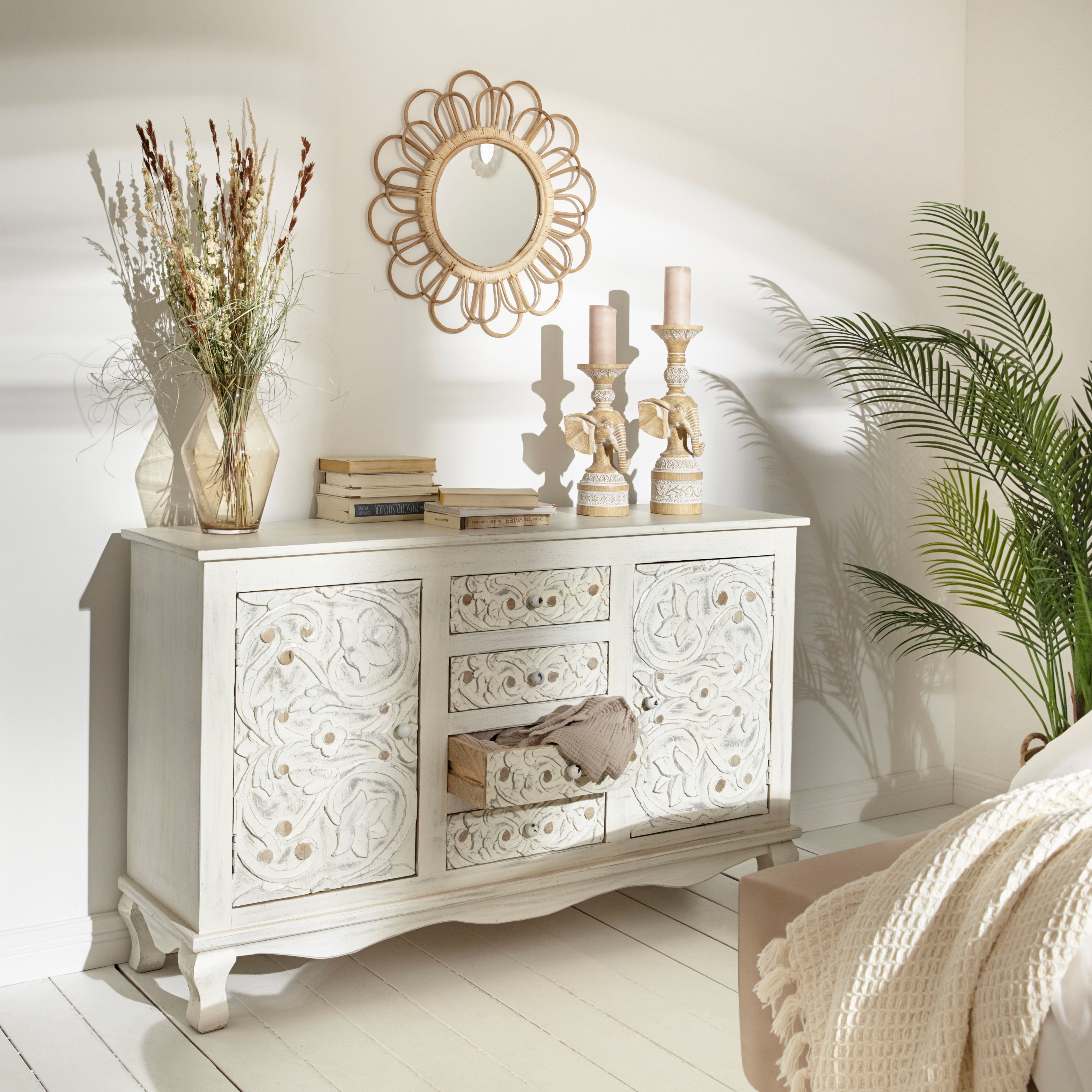 Home affaire Dressoir Rajat Kast van mangohout met deurfrontfrezingen, breedte 140 cm