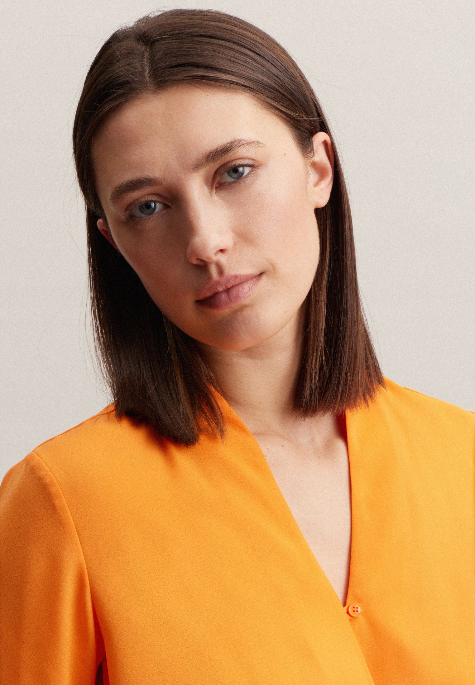 seidensticker Wikkelblouse Zwarte roos Lange mouwen V-hals uni