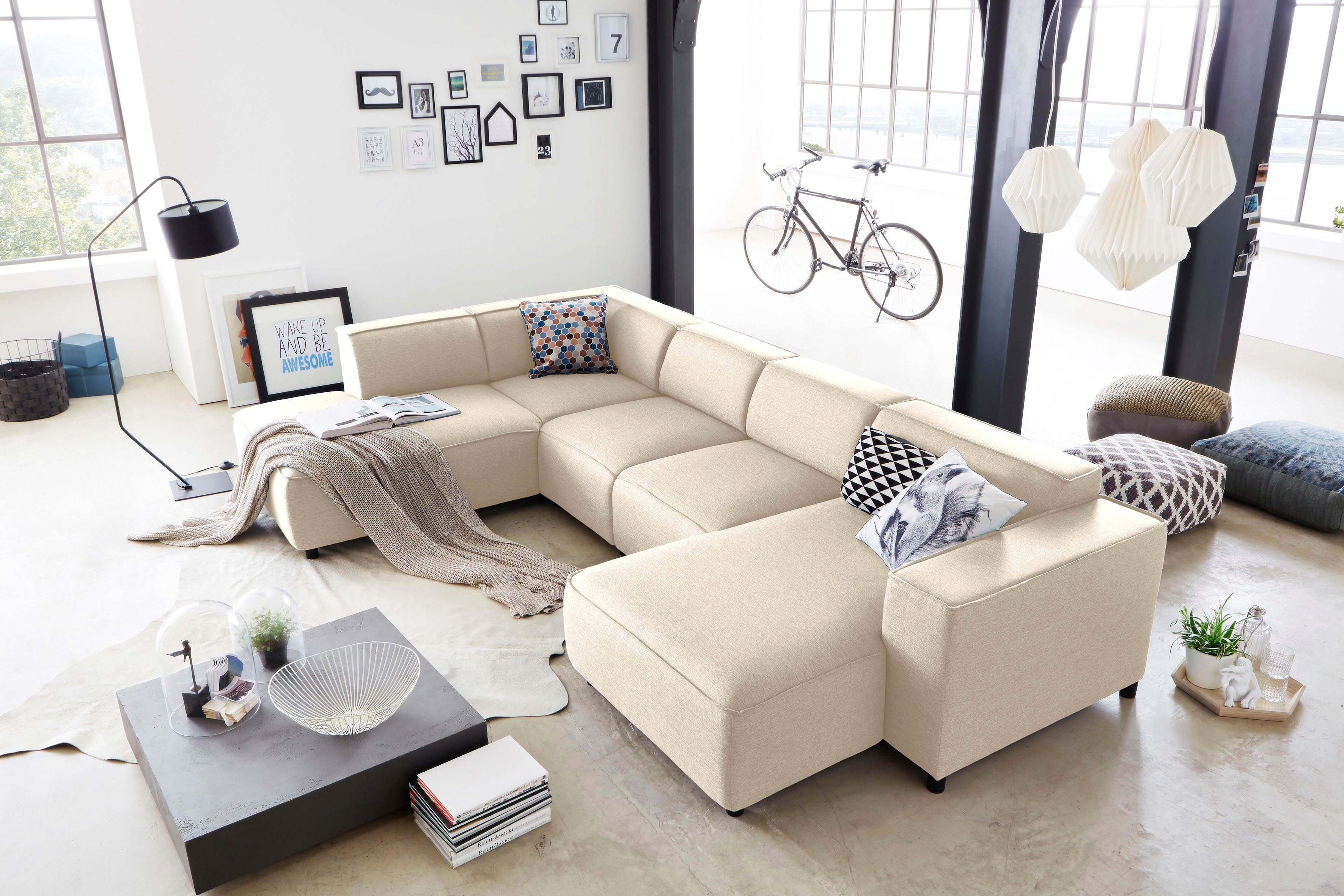 ATLANTIC home collection Zithoek Bulky U-vorm in u-model en xxl-zitoppervlak, modulair gemonteerd