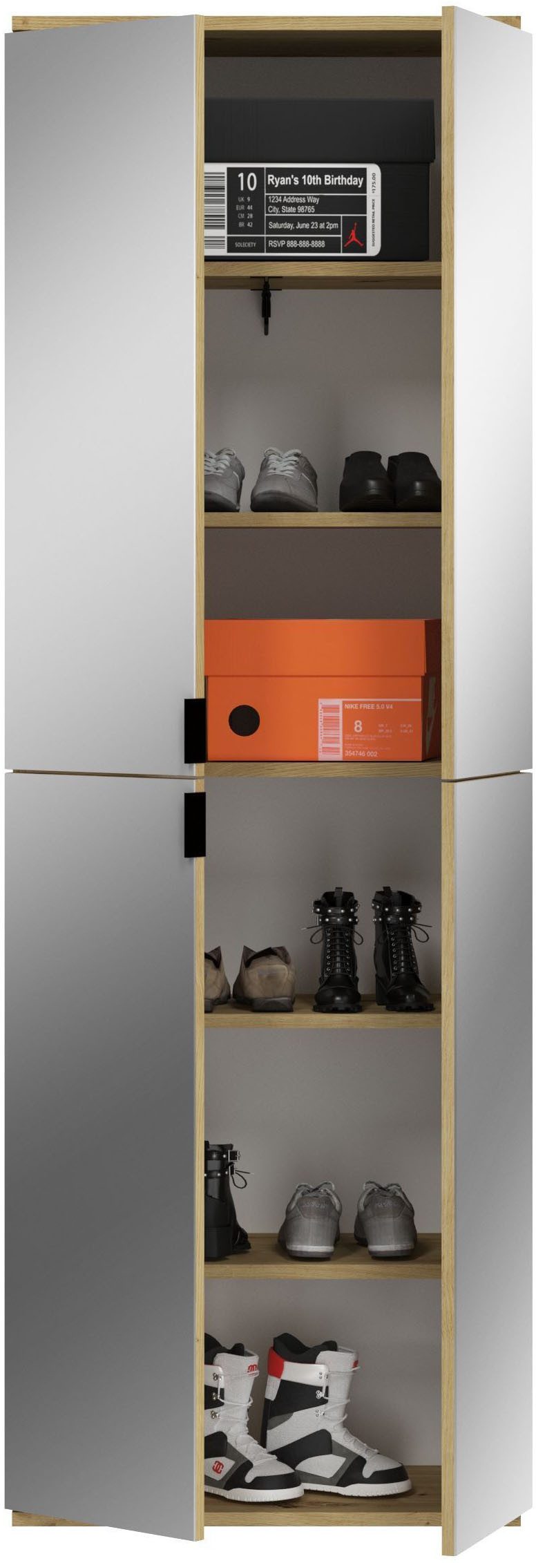 INOSIGN Schoenenkast Trondheim, Hoogte 193 cm, 4 Spiegelduren, 9 Vakken, 7 Planken
