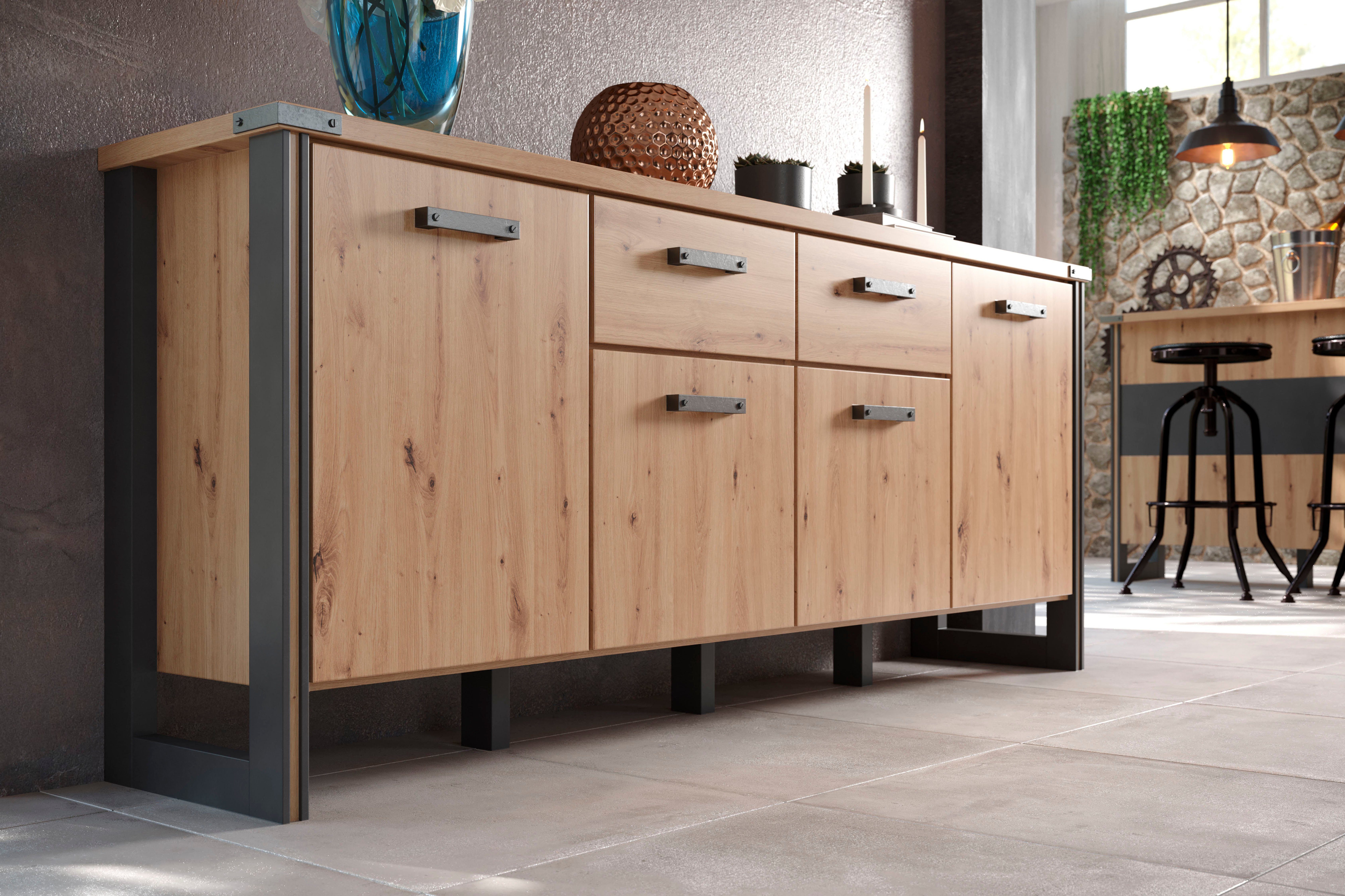 Home affaire Dressoir Mia Houtlook, eiken, 207 cm brede kast (1 stuk)