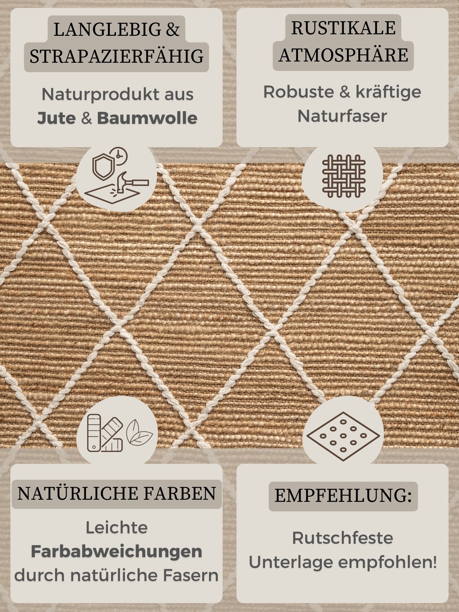 HANSE Home Vloerkleed Kunu jute tapijt Natuurlijke vezels, jute met katoen, woonkamer, hal, gang, boho, scandi