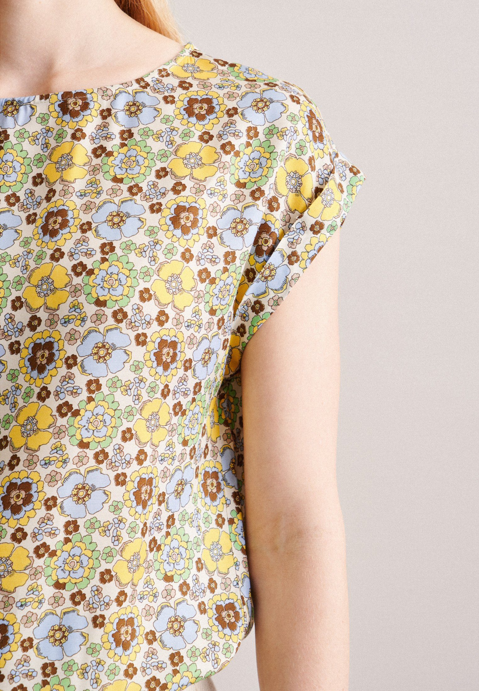 seidensticker Shirtblouse Zwarte roos Korte mouwen ronde hals print