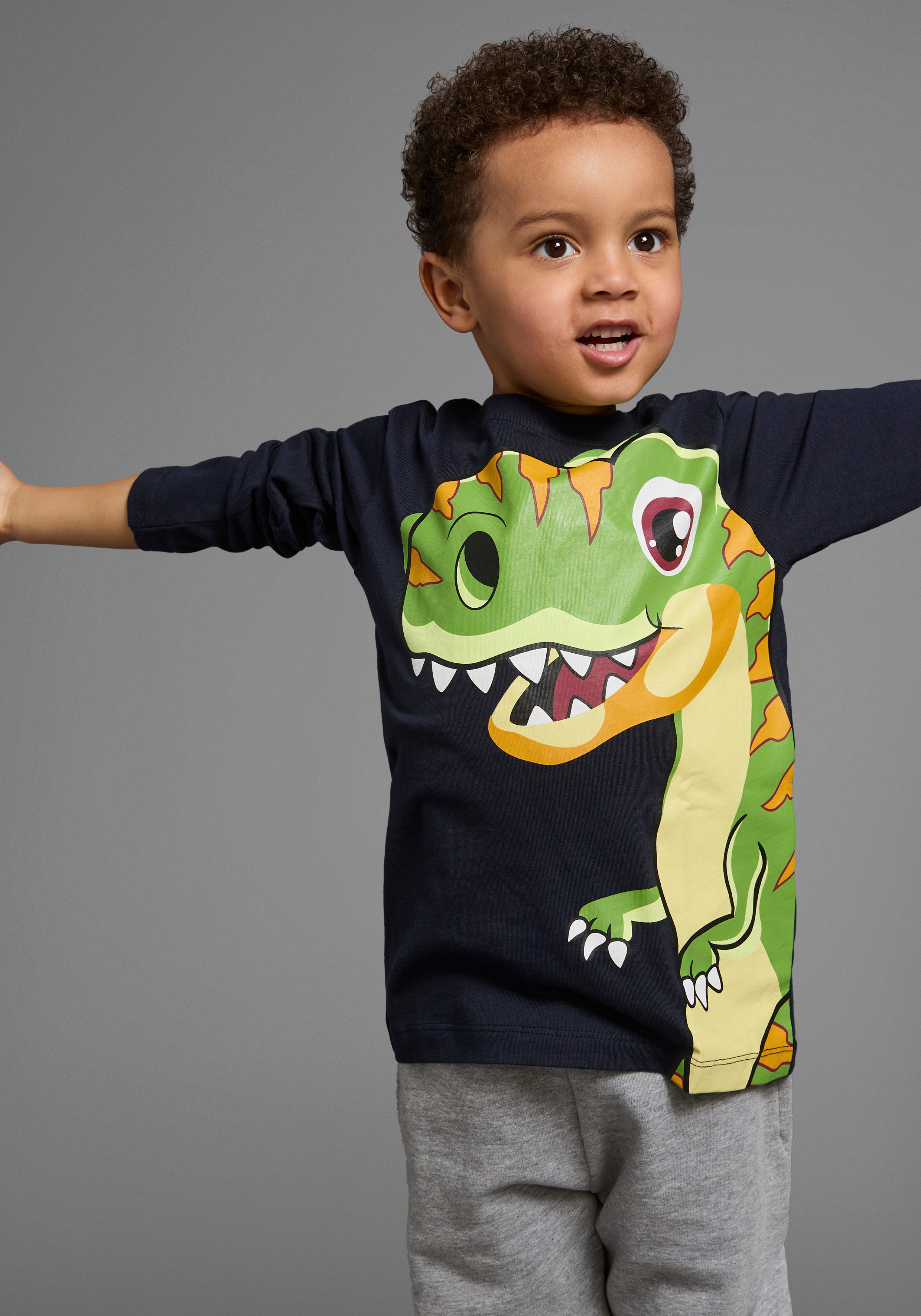 KIDSWORLD Shirt met lange mouwen CURIOUS DINO Lange mouwen, basic pasvorm, frisse print