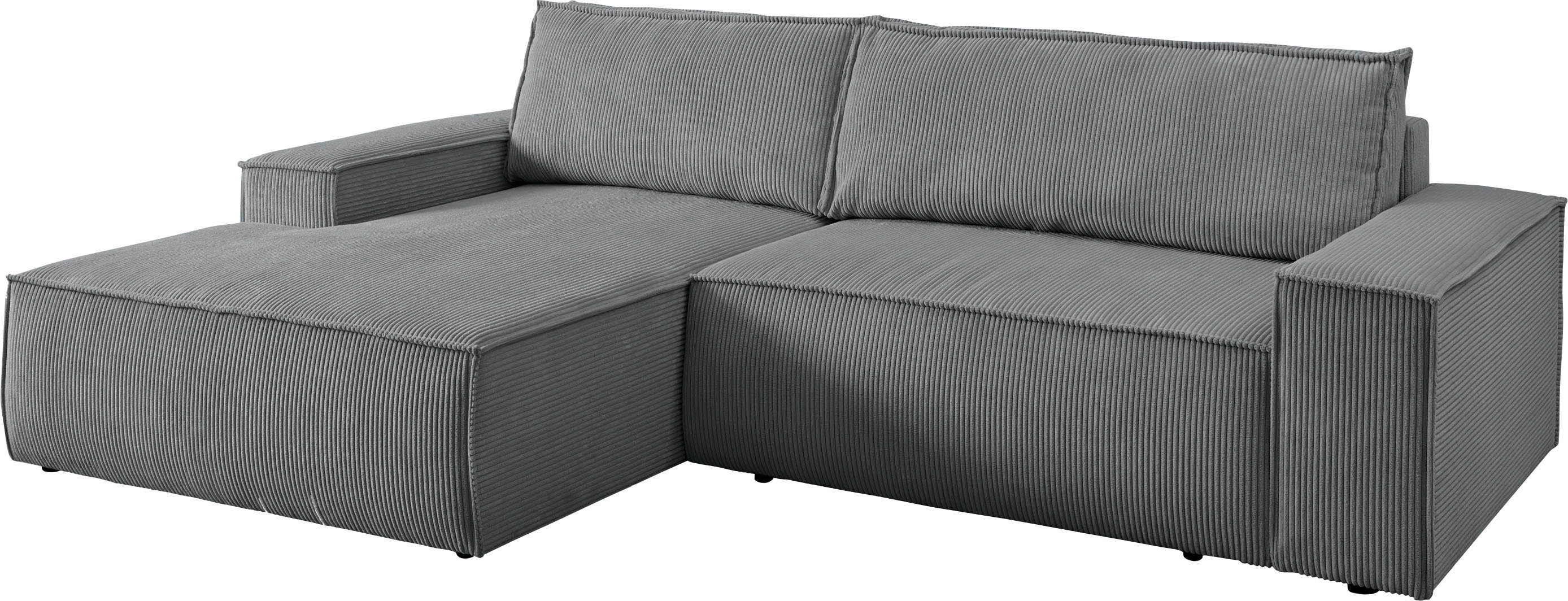 Home affaire Hoekbank SHERWOOD bedbank 267 cm, L-model, Slaapfunctie met bedlade (210x136 cm), cord, vintage, fluweel