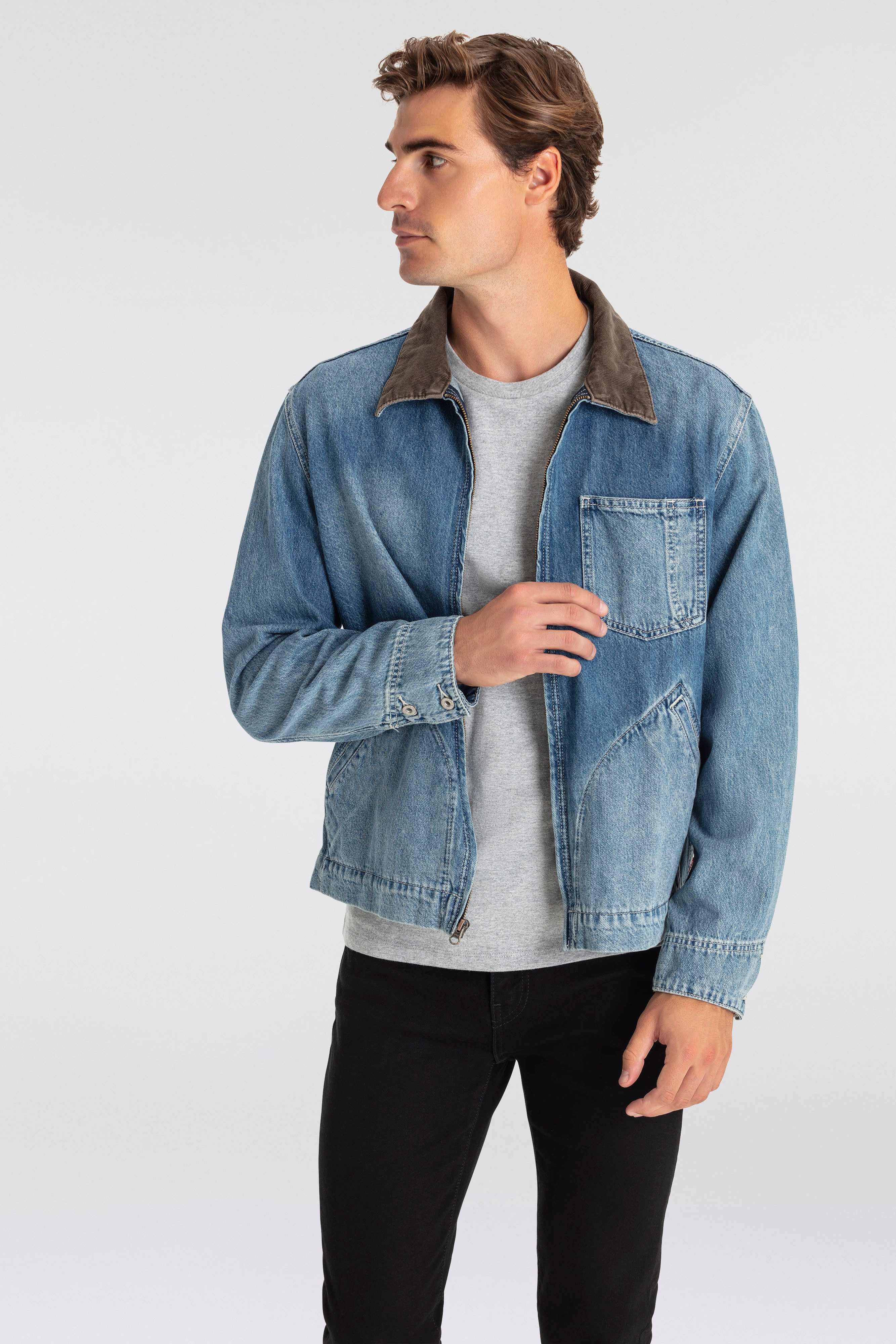 Levi's® Jeansjack FULL ZIP MECHANICS TRKR met rits en kraag met cord-inzet