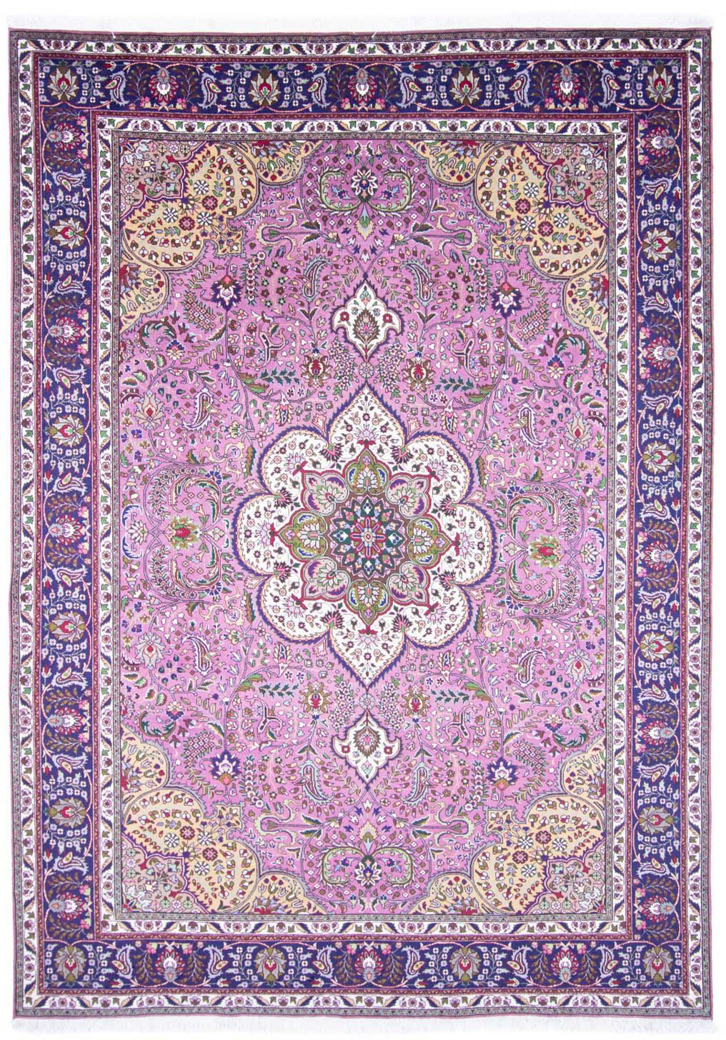 morgenland Wollen kleed Tabriz 40 Raj medaillon viola 303 x 210 cm Uniek exemplaar met certificaat