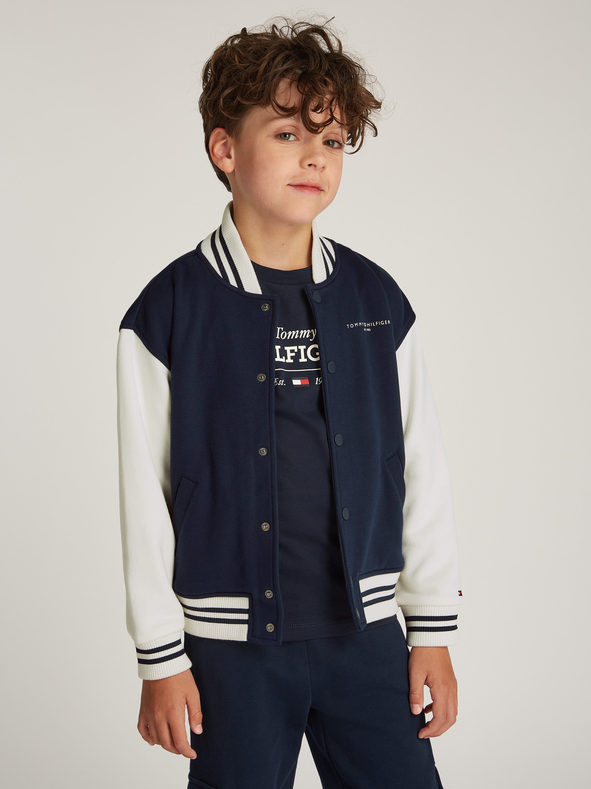 Tommy Hilfiger Sweatvest U MINI CORP LOGO BOMBER met contrasterende mouwen, met logo-opdruk