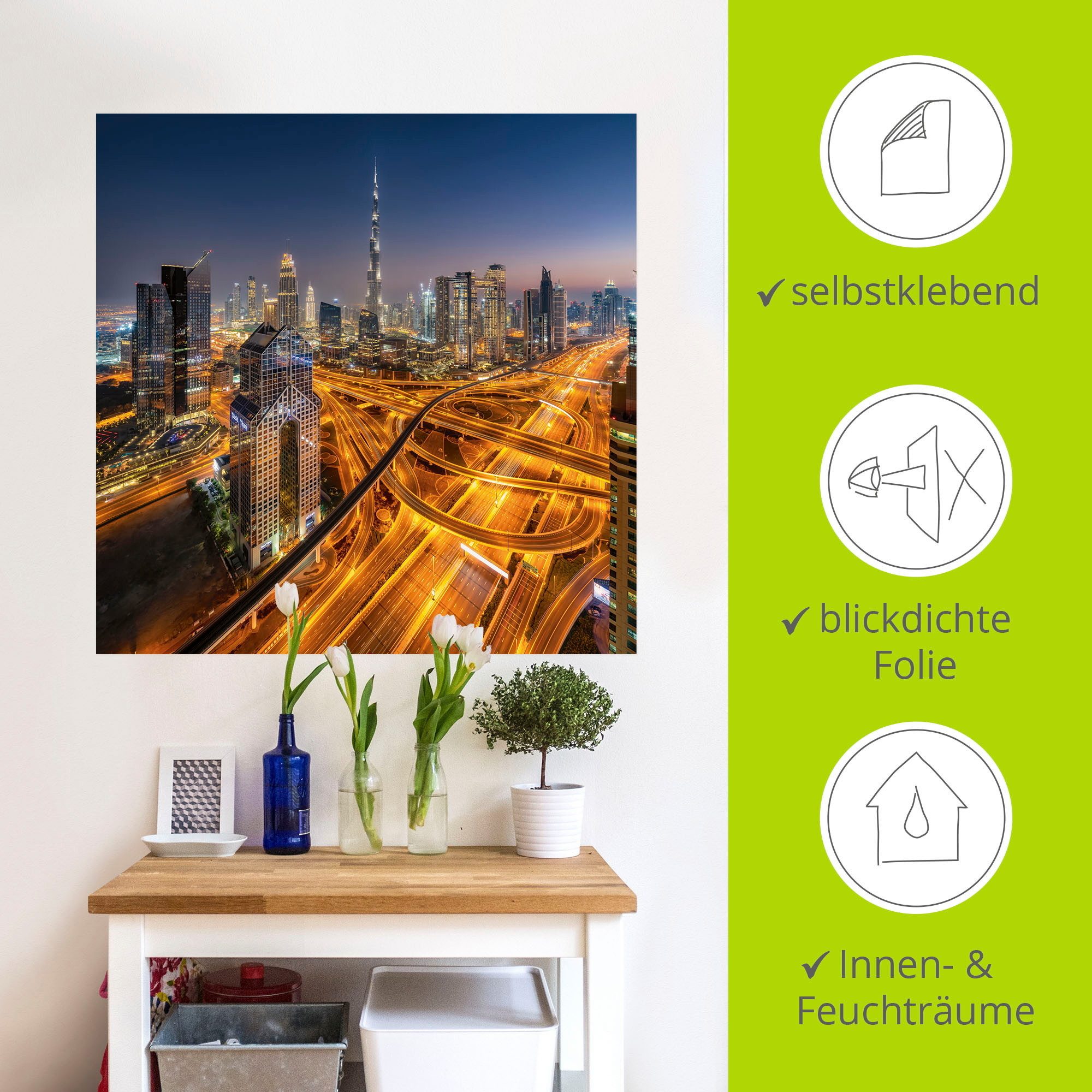 Artland Artprint Skyline Dubai als artprint van aluminium, artprint voor buiten, muursticker in diverse maten