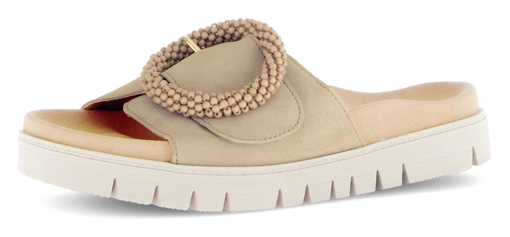 Gabor Slippers , plateau, zomerschoen, slippers met sierparels aan de decoratieve gesp
