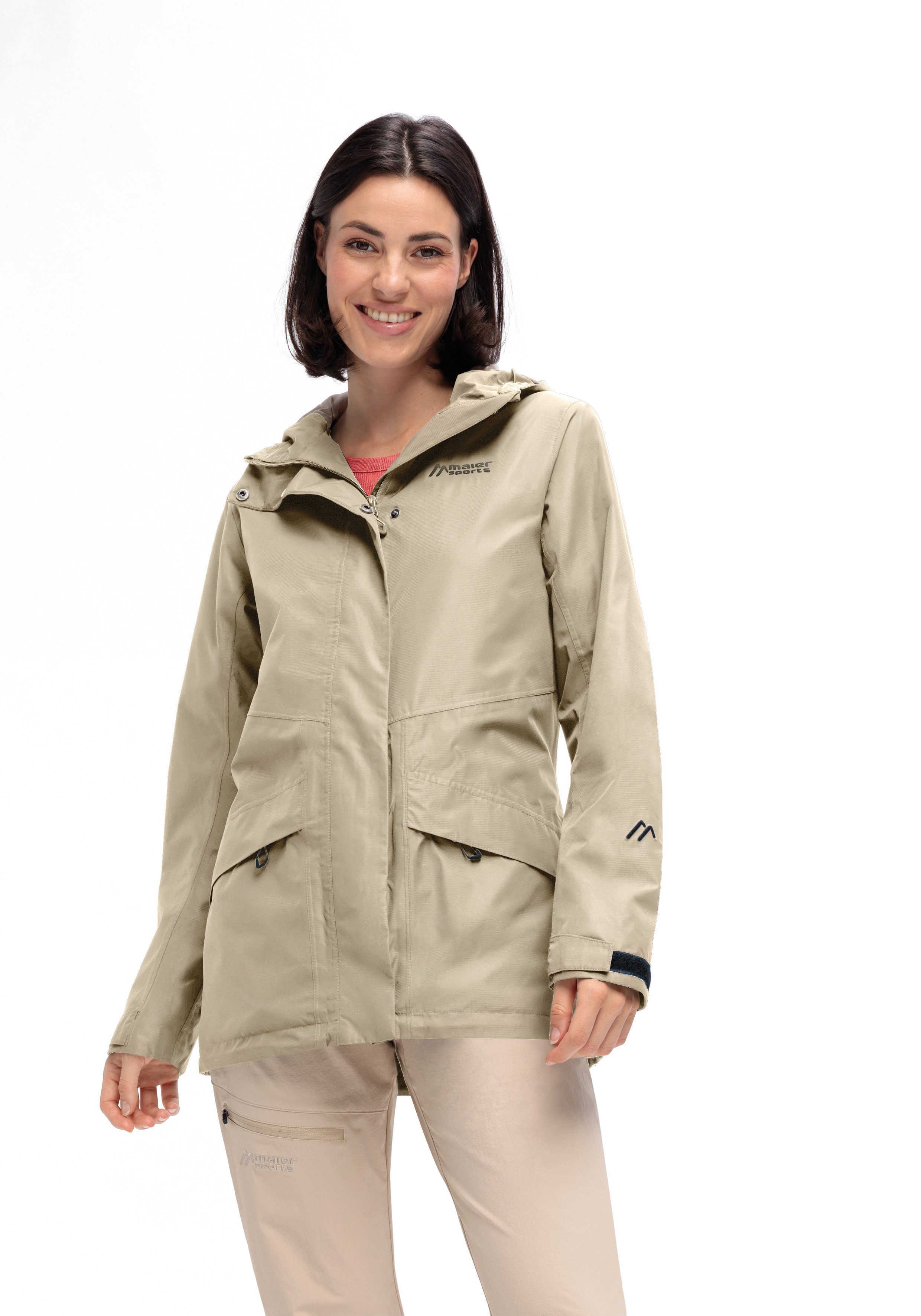 Maier Sports Outdoorjack Brocken Long W Dames jacke waterdicht, functionele jas met 2 buitenzakken + binnenzak