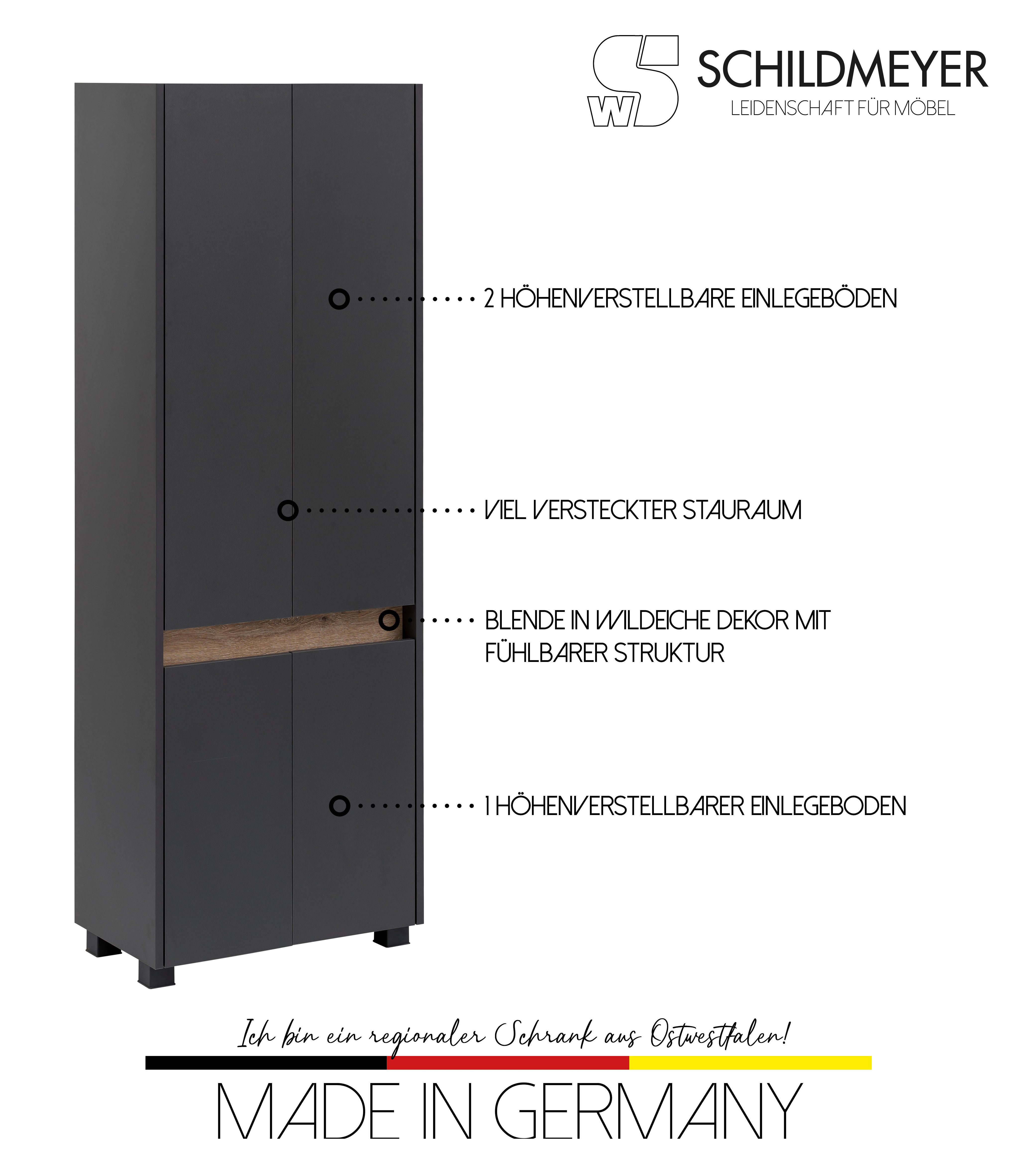 Schildmeyer Hoge kast Cosmo in verschillende kleuren Made in Germany Breedte 57 cm, badkamerkast, lijst in moderne wildeiken-look