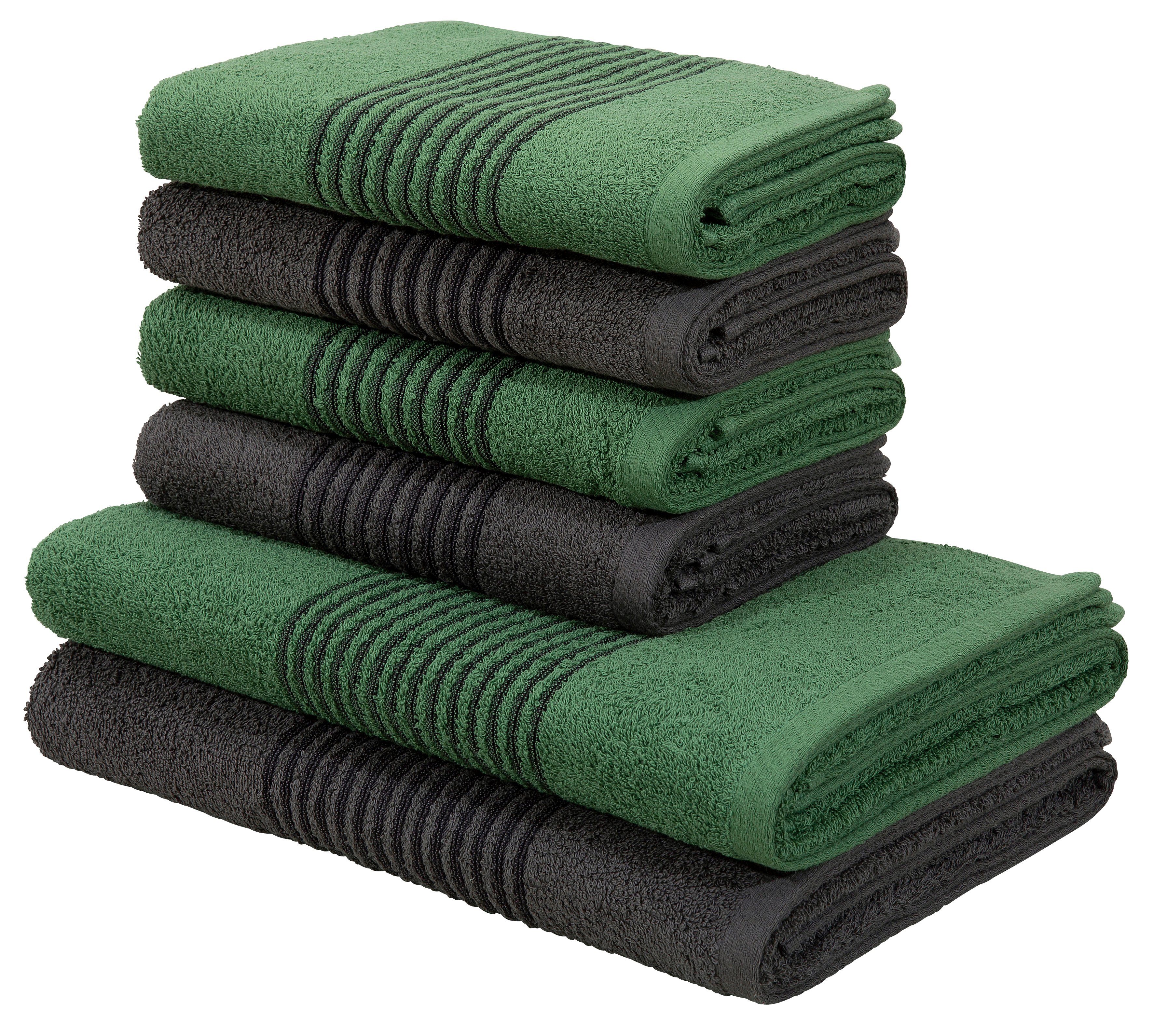 Bruno Banani Handdoekenset Jassen, badlakens, handdoeken met gestreepte rand, 6-delig handdoekenset van 100% katoen (set, 6-delig)