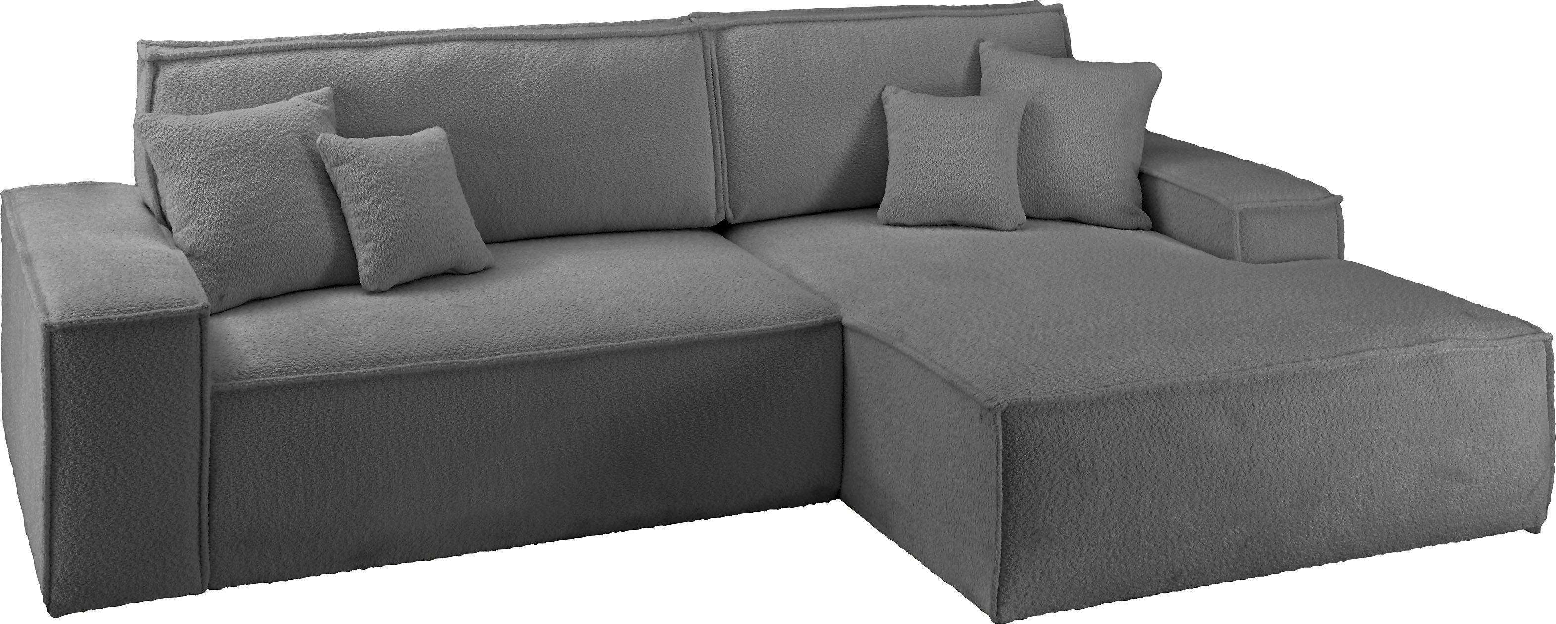 andas Hoekbank Finnley slaapbank 267 cm in Bouclé, fijne structuur en cord, L-vorm